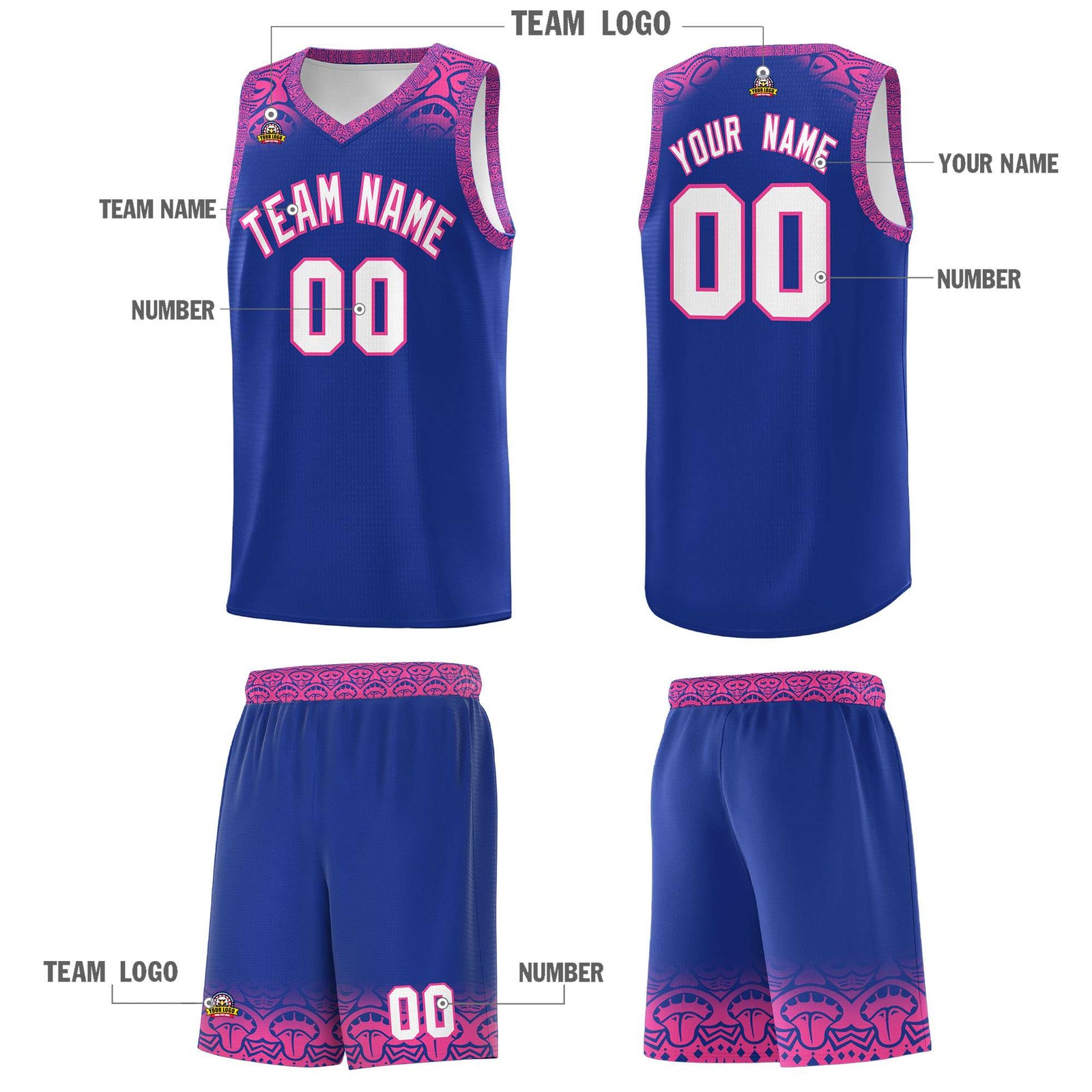 Custom Royal Pink Personalized Indians Print Sets Sports Uniform Basketball Jersey