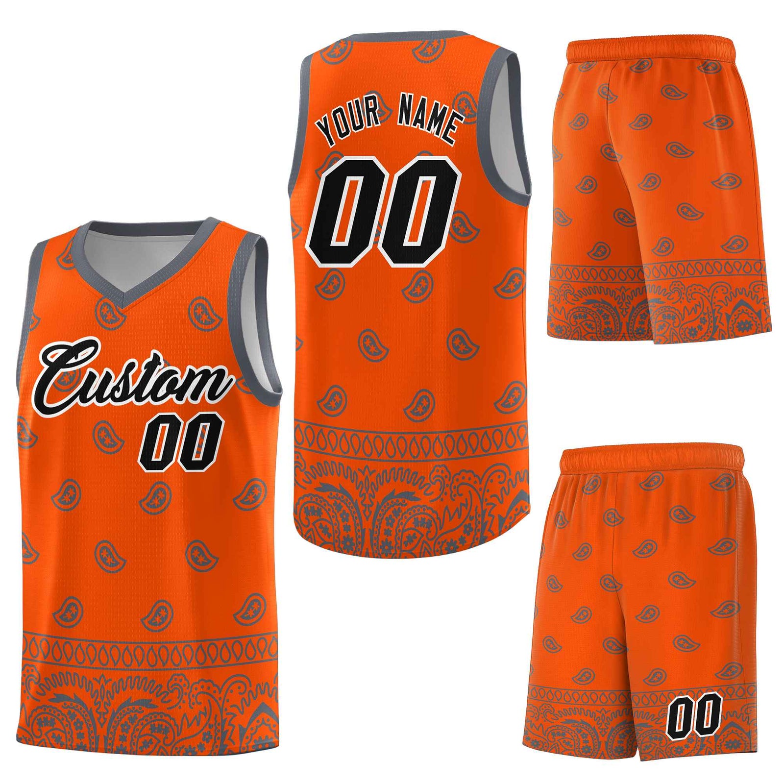 Custom Orange Dark Gray Personalized Cashew Pattern Sports Uniform Basketball Jersey
