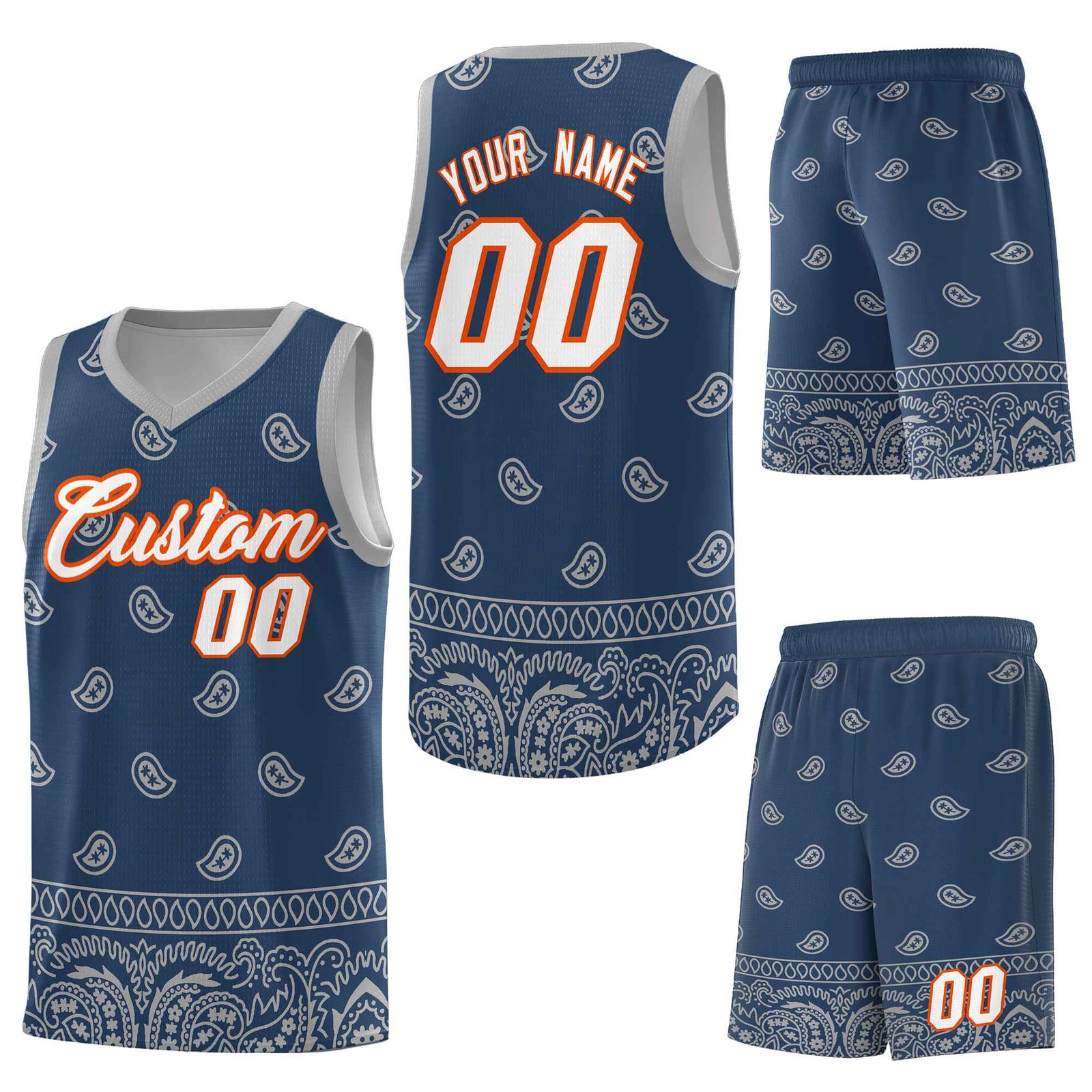 Custom Midnight Blue Gray Personalized Cashew Pattern Sports Uniform Basketball Jersey