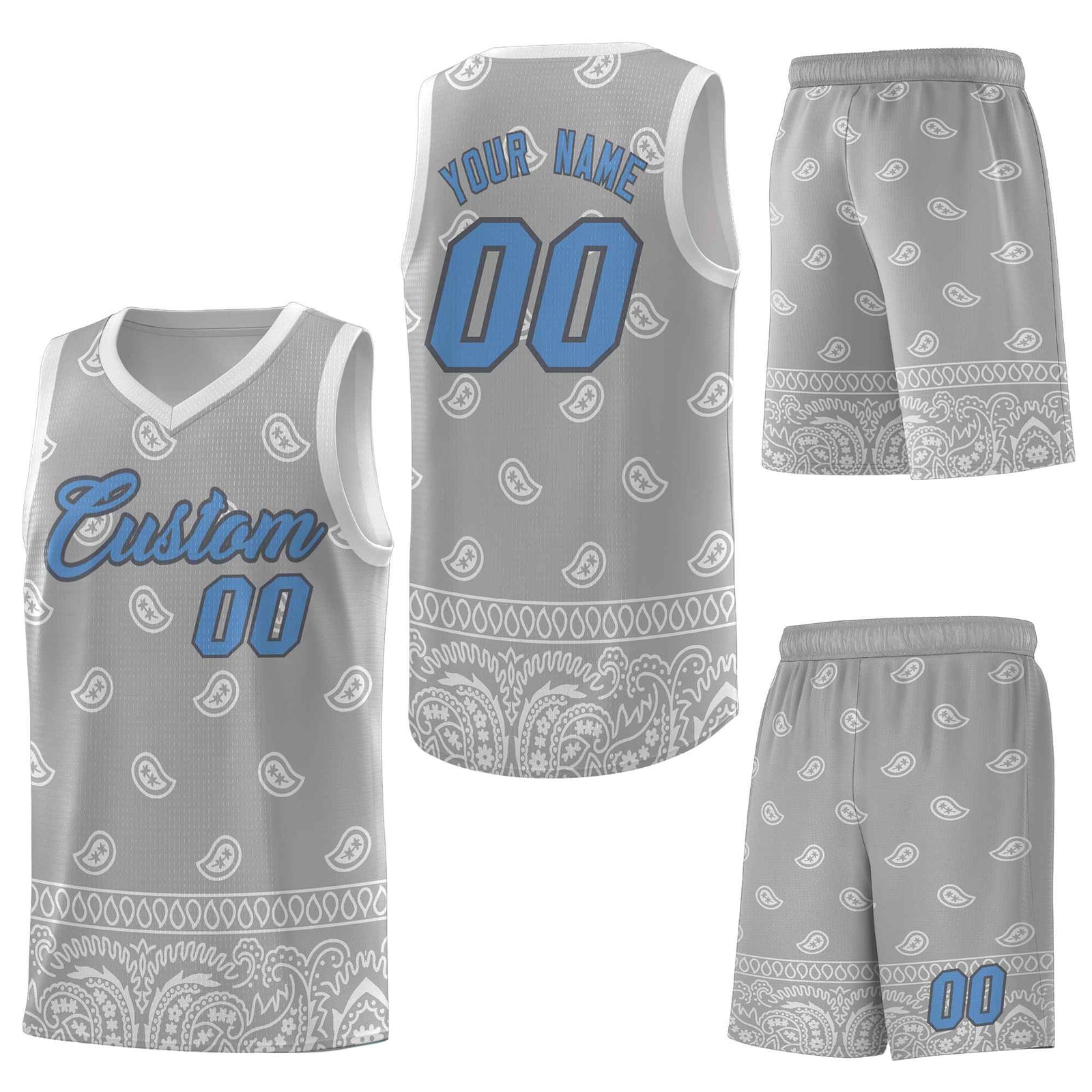 Custom Gray Light Gray Personalized Cashew Pattern Sports Uniform Basketball Jersey