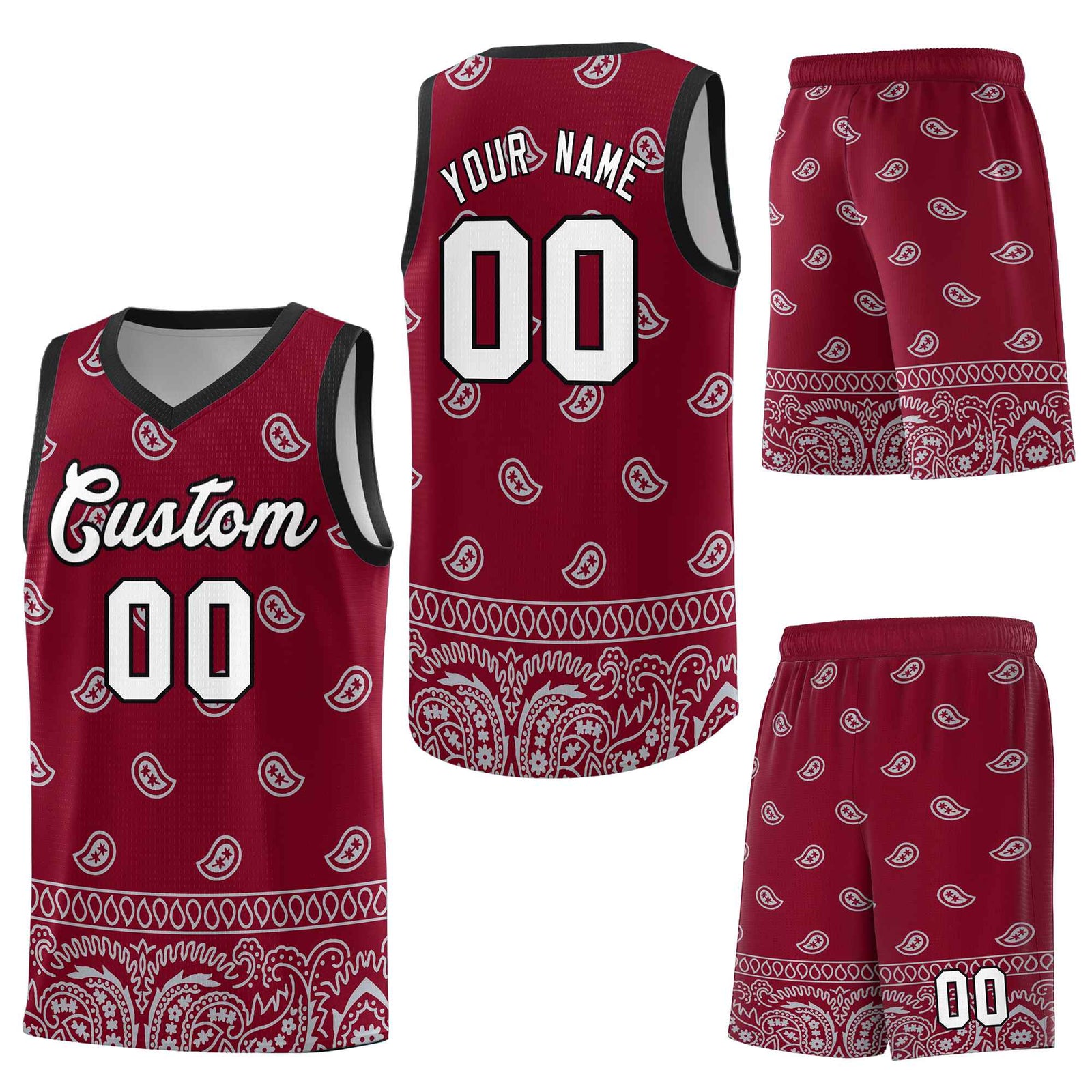 Custom Crimson Gray Personalized Cashew Pattern Sports Uniform Basketball Jersey
