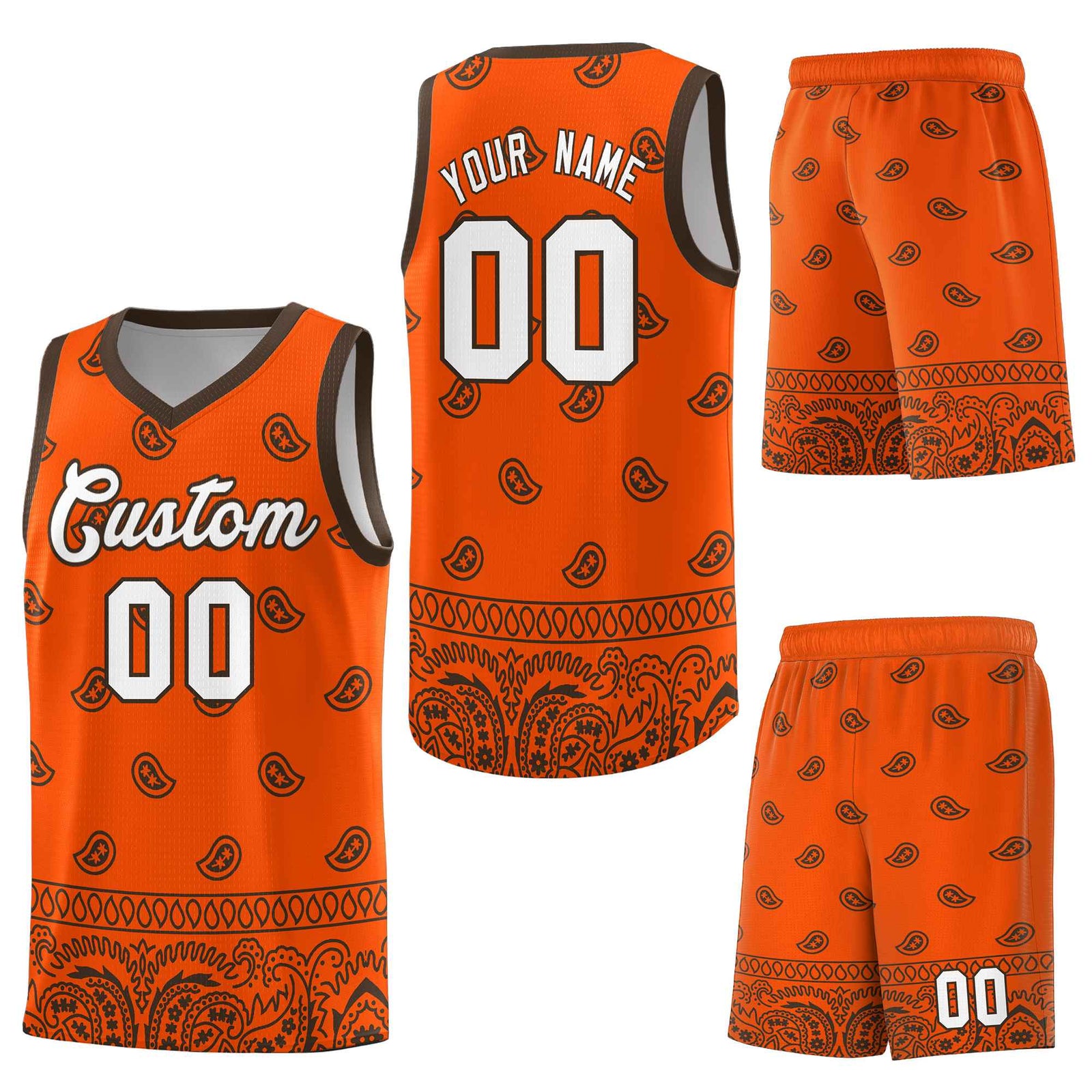 Custom Orange Brown Personalized Cashew Pattern Sports Uniform Basketball Jersey