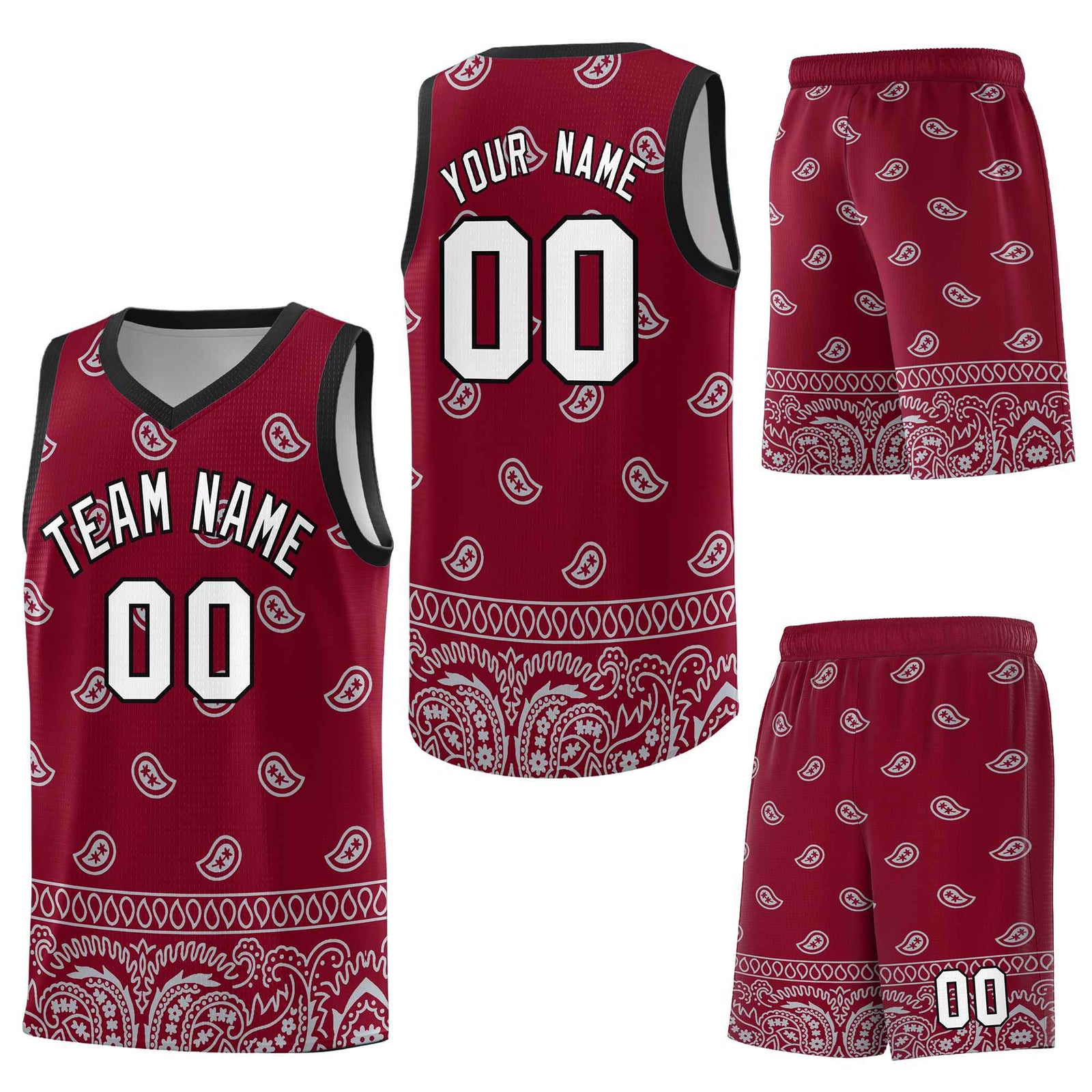 Custom Crimson Gray Personalized Cashew Pattern Sports Uniform Basketball Jersey