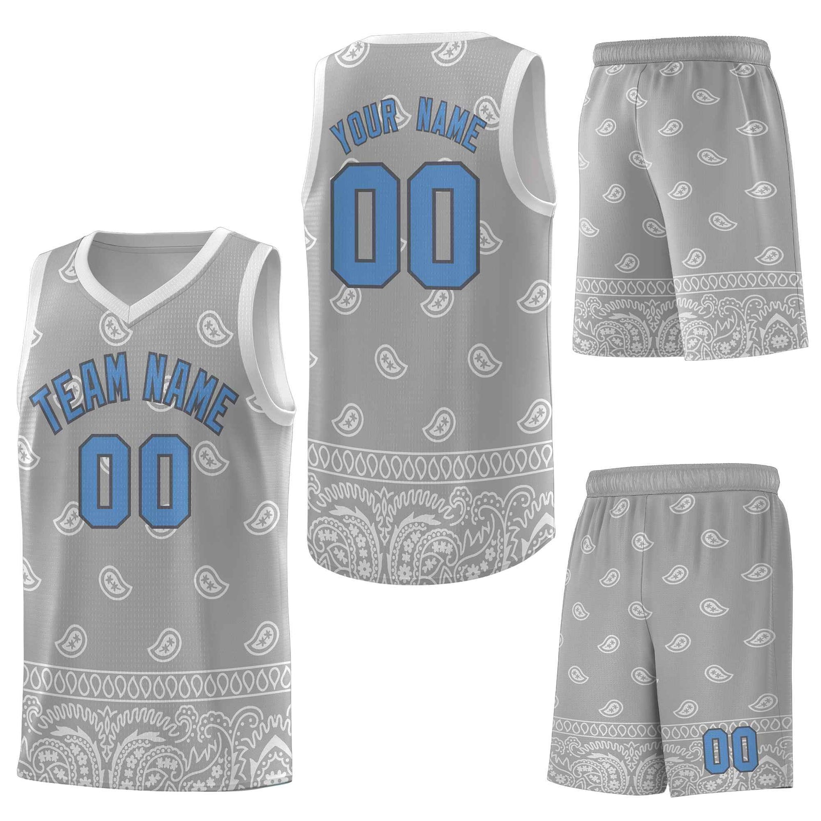 Custom Gray Light Gray Personalized Cashew Pattern Sports Uniform Basketball Jersey