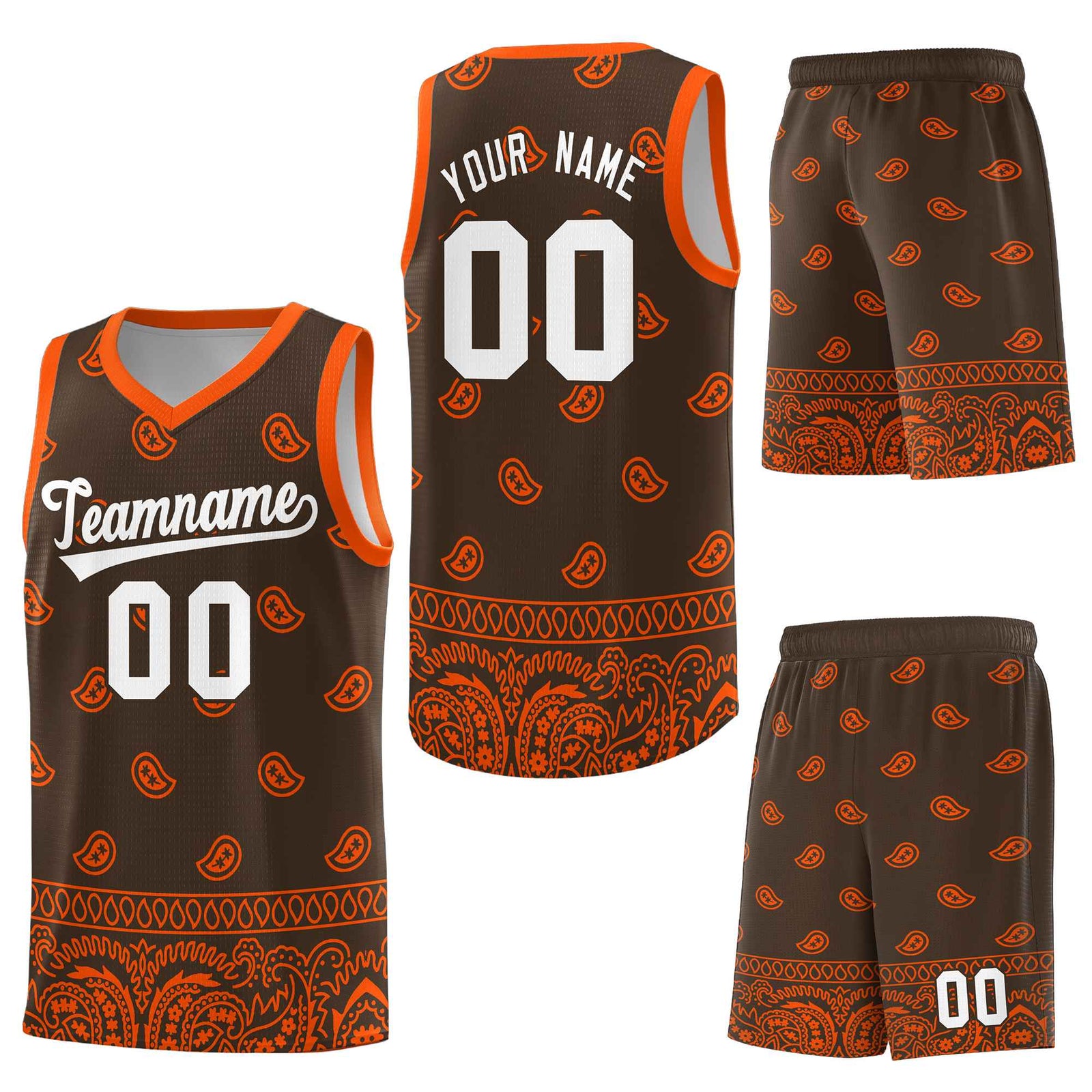 Custom Brown Orange Personalized Cashew Pattern Sports Uniform Basketball Jersey