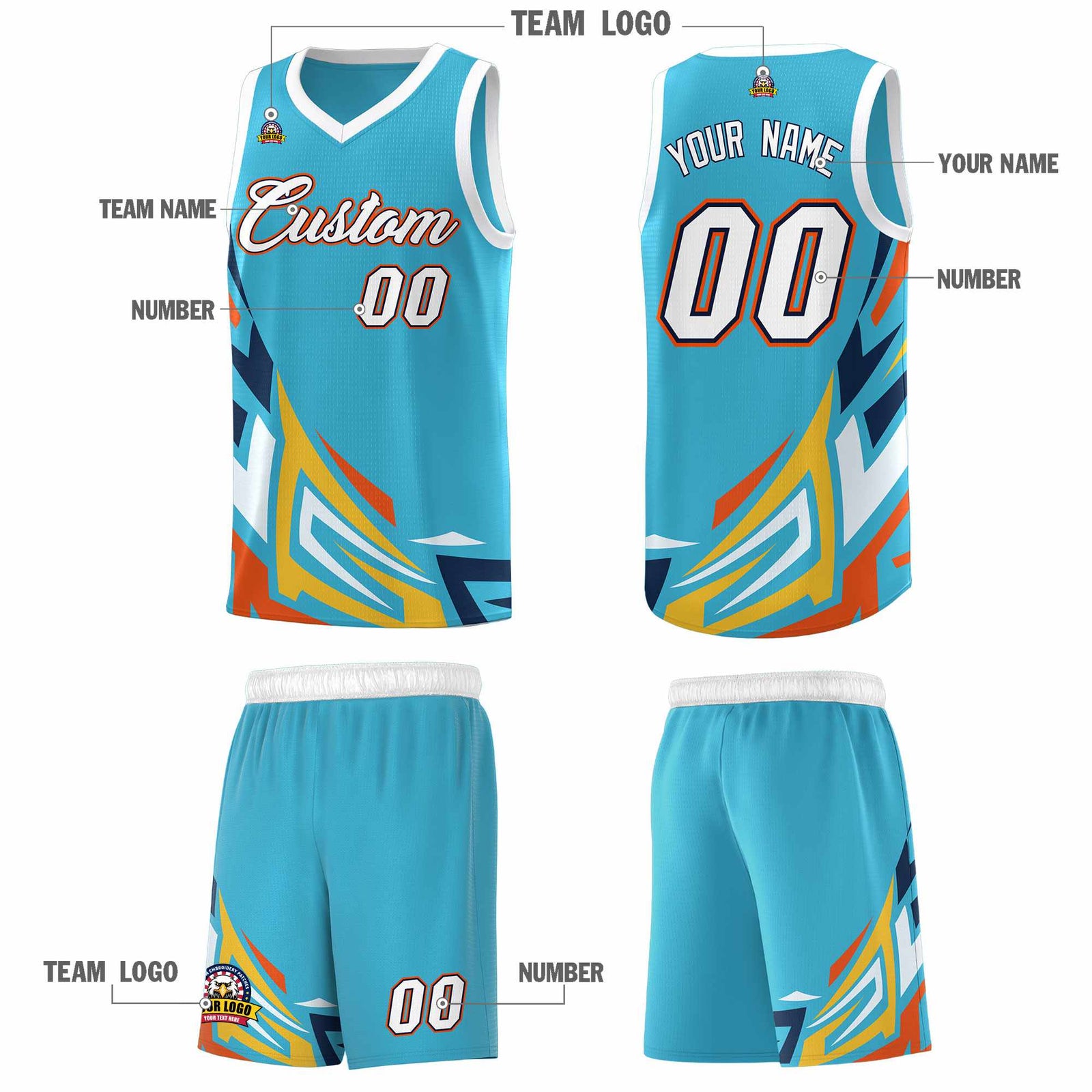Custom Sky Blue Gradient Graffiti Pattern Sports Uniform Basketball Jersey