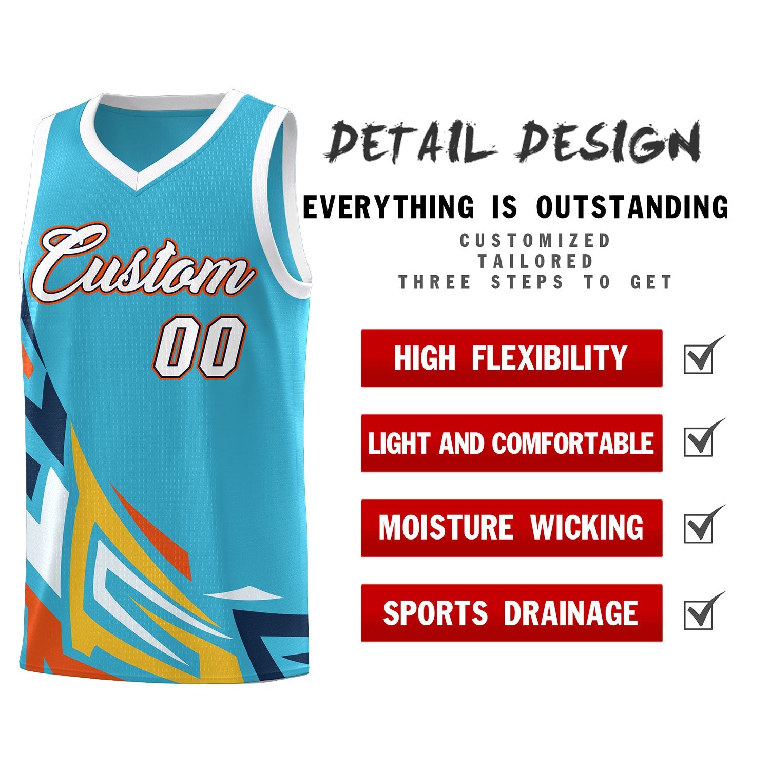 Custom Sky Blue Gradient Graffiti Pattern Sports Uniform Basketball Jersey
