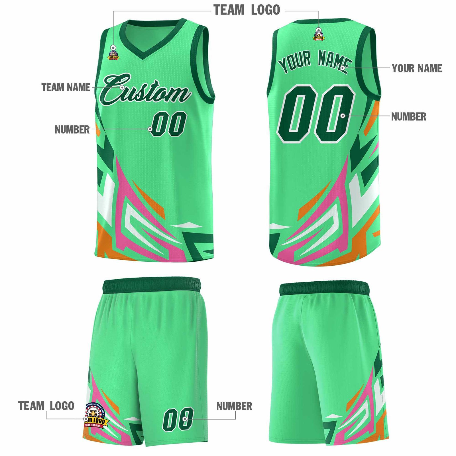 Custom Green Gradient Graffiti Pattern Sports Uniform Basketball Jersey