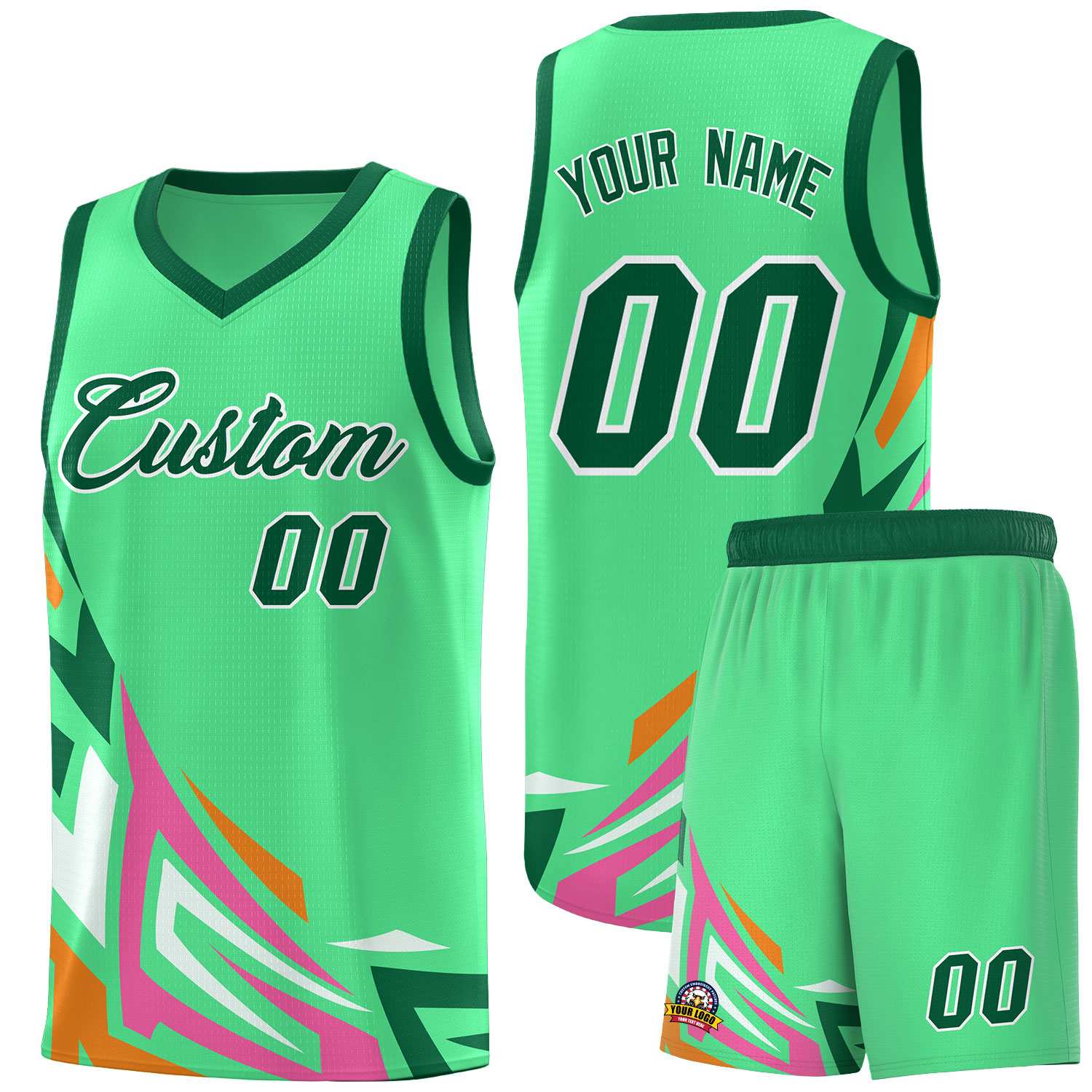 Custom Green Gradient Graffiti Pattern Sports Uniform Basketball Jersey
