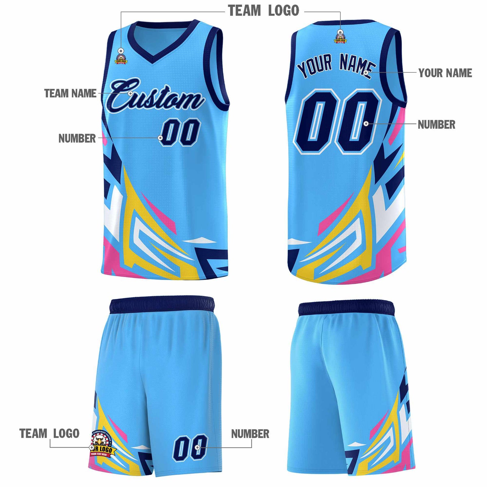 Custom Powder Blue Gradient Graffiti Pattern Sports Uniform Basketball Jersey