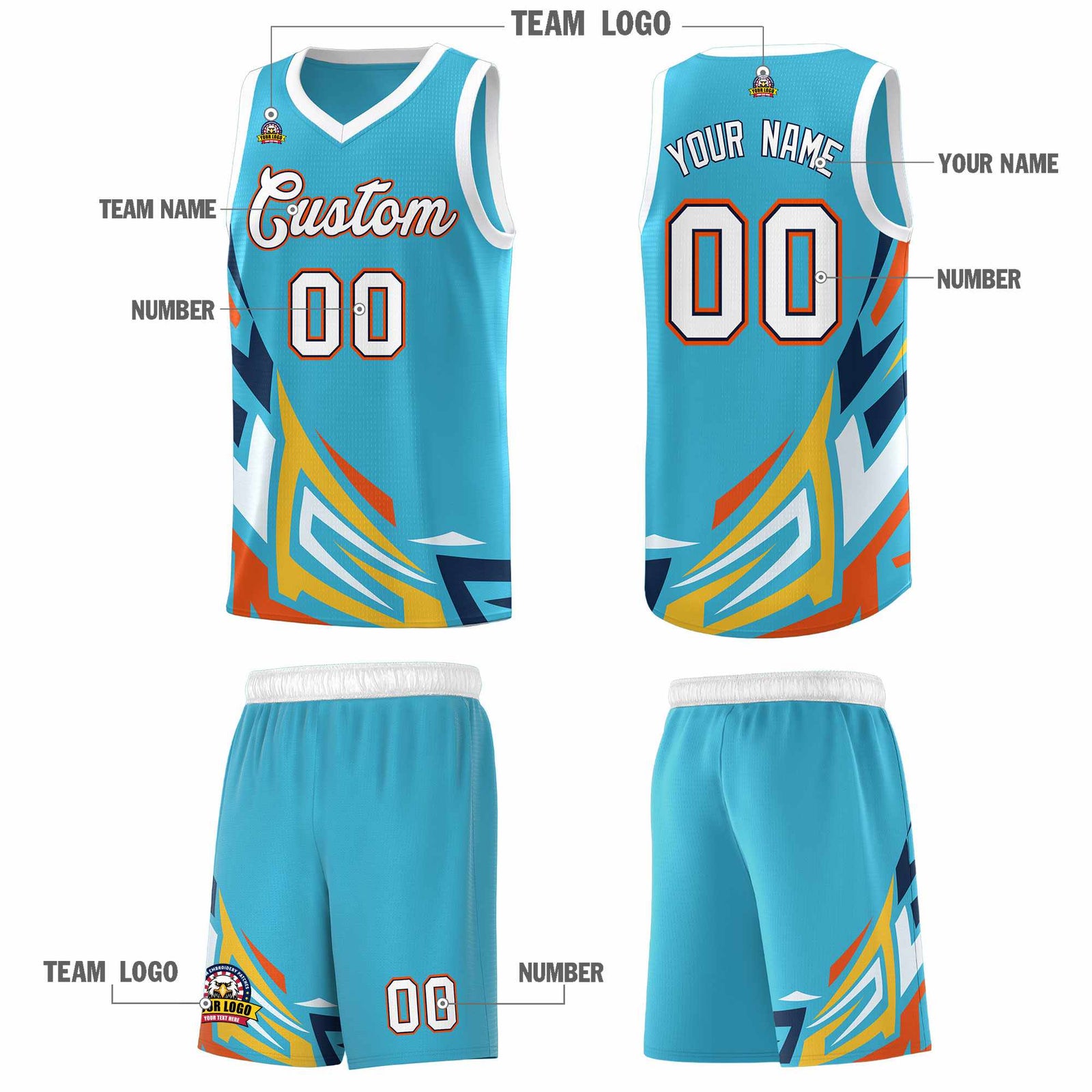 Custom Sky Blue Gradient Graffiti Pattern Sports Uniform Basketball Jersey