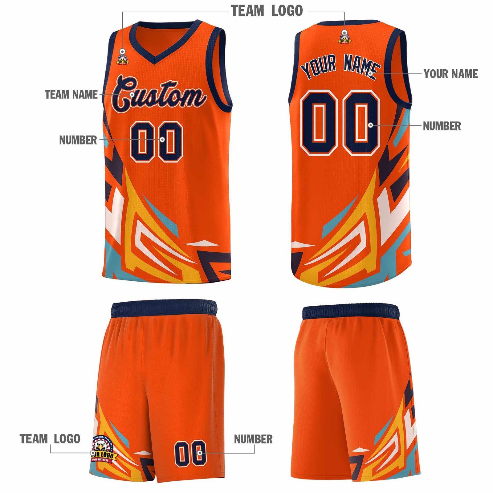 Custom Orange Gradient Graffiti Pattern Sports Uniform Basketball Jersey