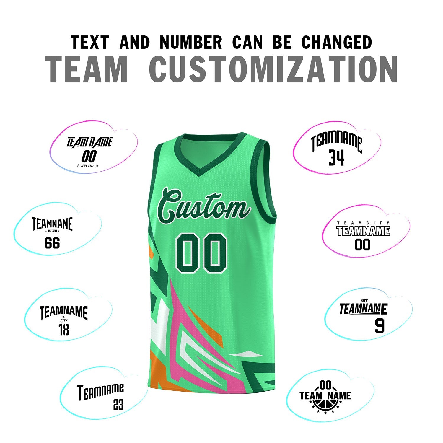 Custom Green Gradient Graffiti Pattern Sports Uniform Basketball Jersey