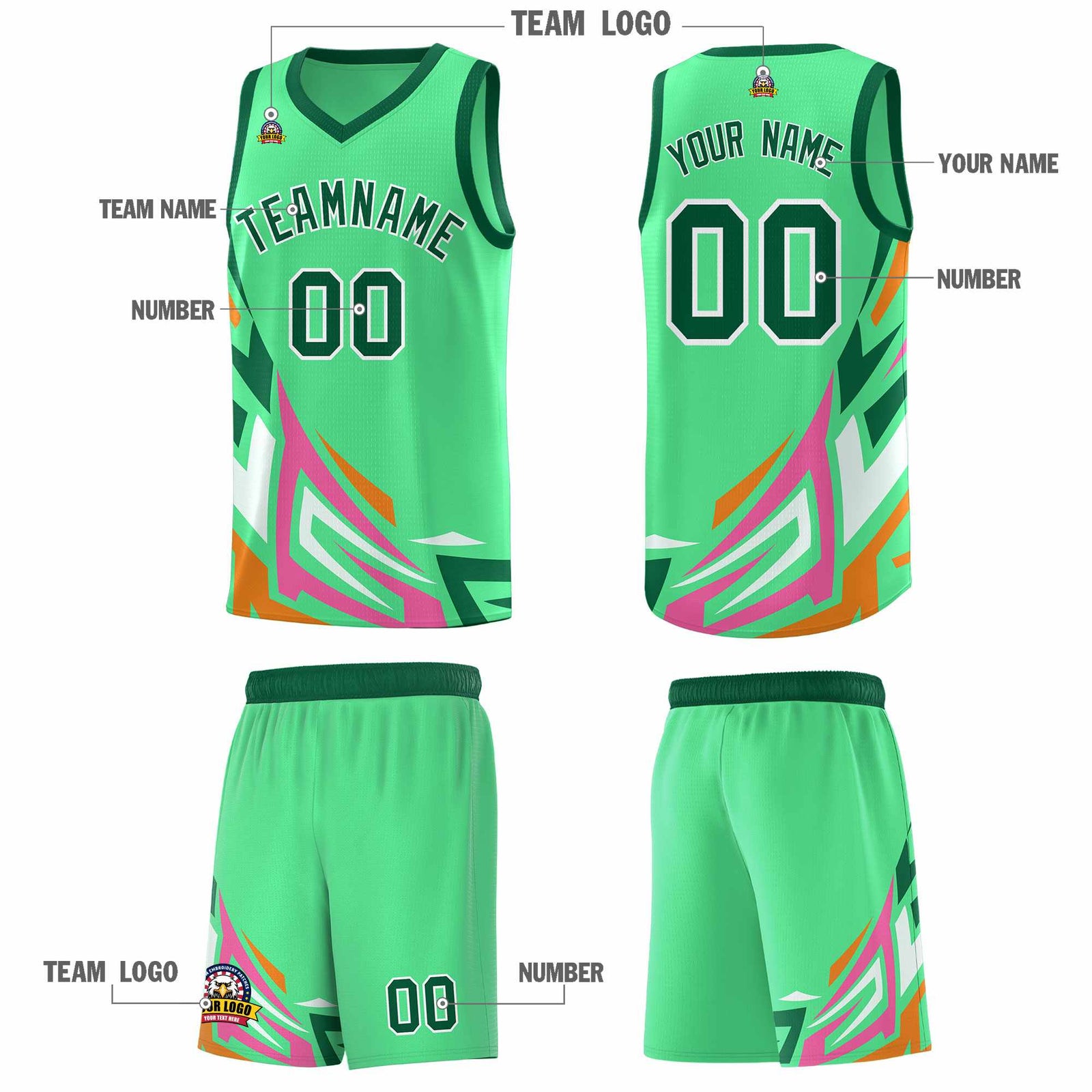 Custom Green Gradient Graffiti Pattern Sports Uniform Basketball Jersey