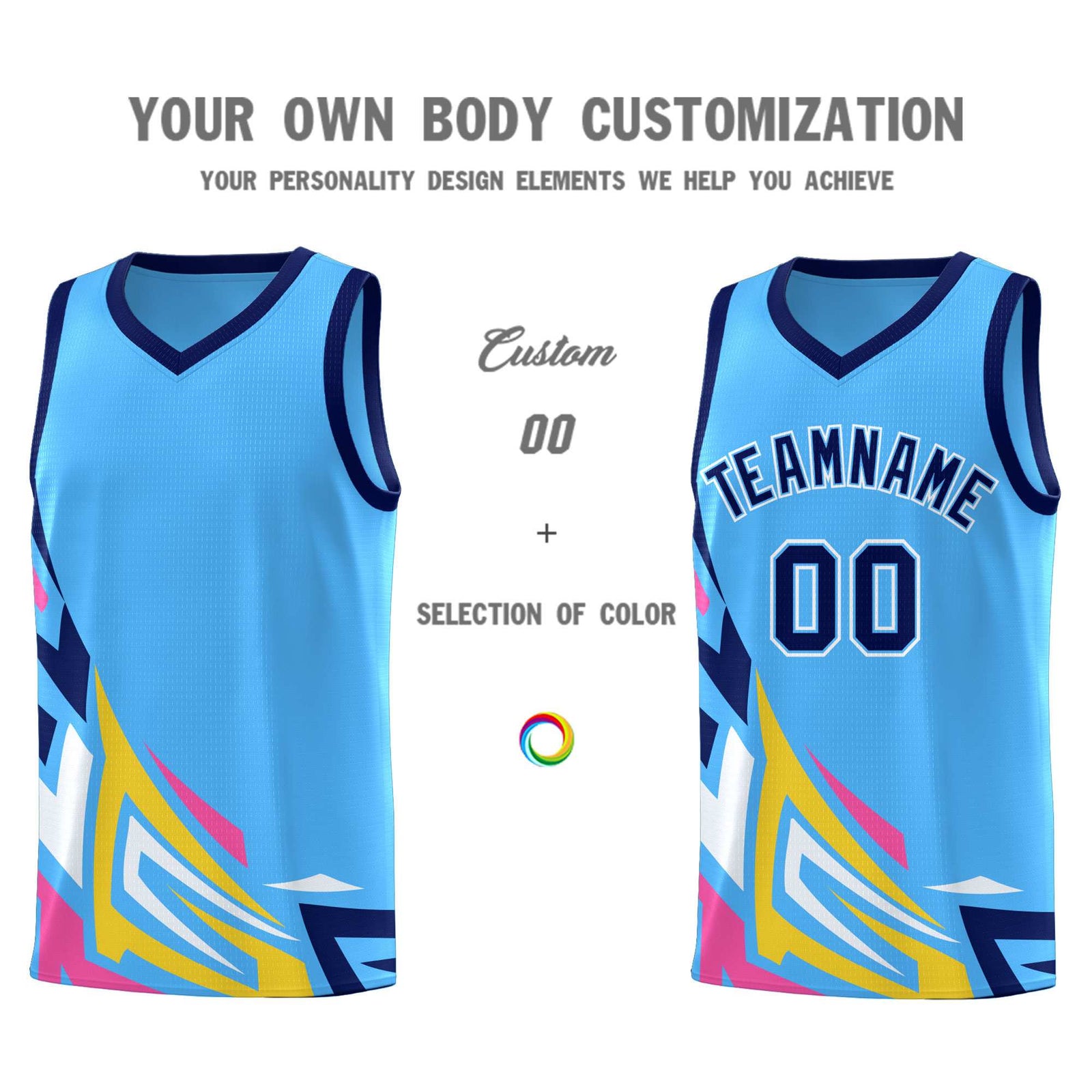 Custom Powder Blue Gradient Graffiti Pattern Sports Uniform Basketball Jersey