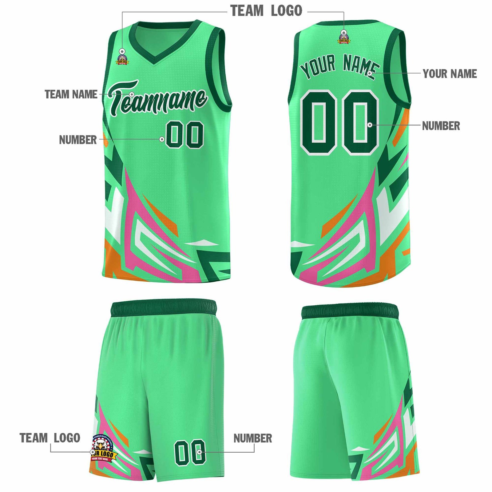 Custom Green Gradient Graffiti Pattern Sports Uniform Basketball Jersey