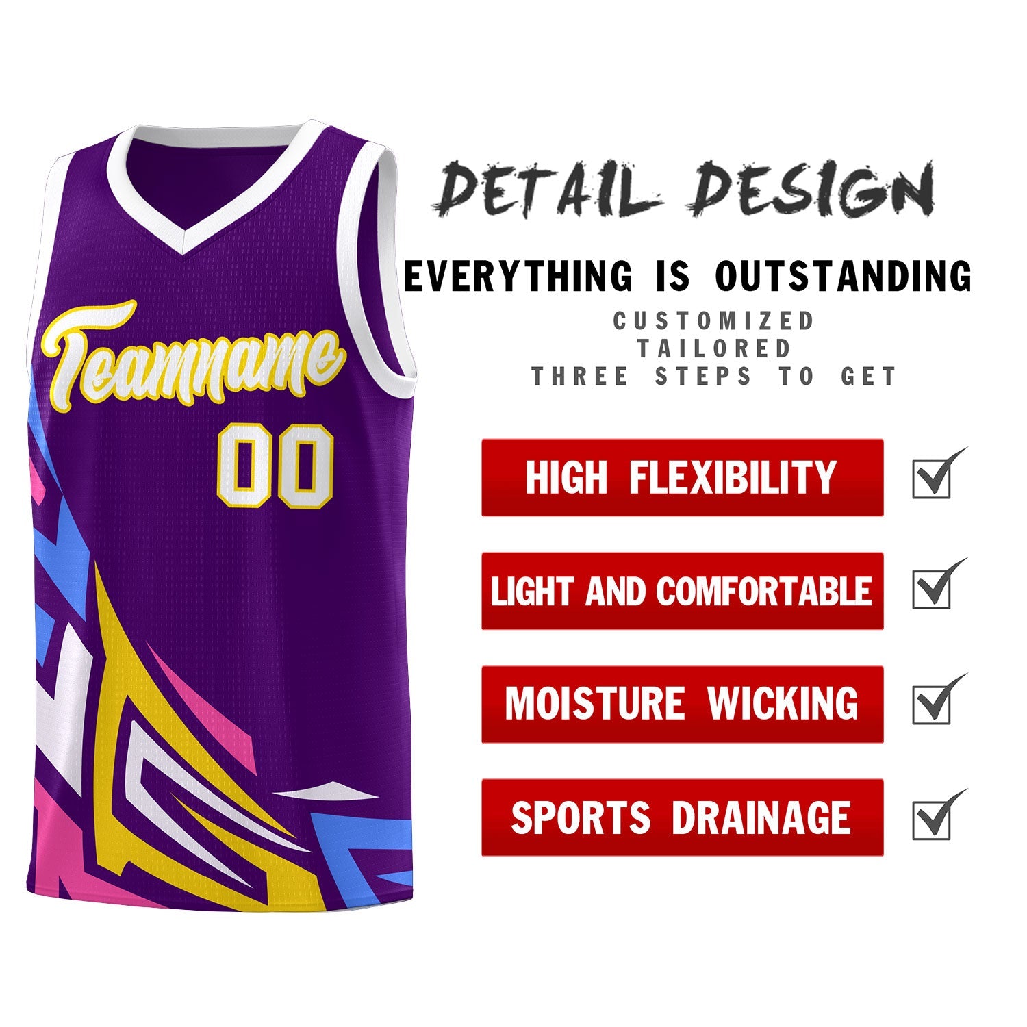 Custom Purple Gradient Graffiti Pattern Sports Uniform Basketball Jersey