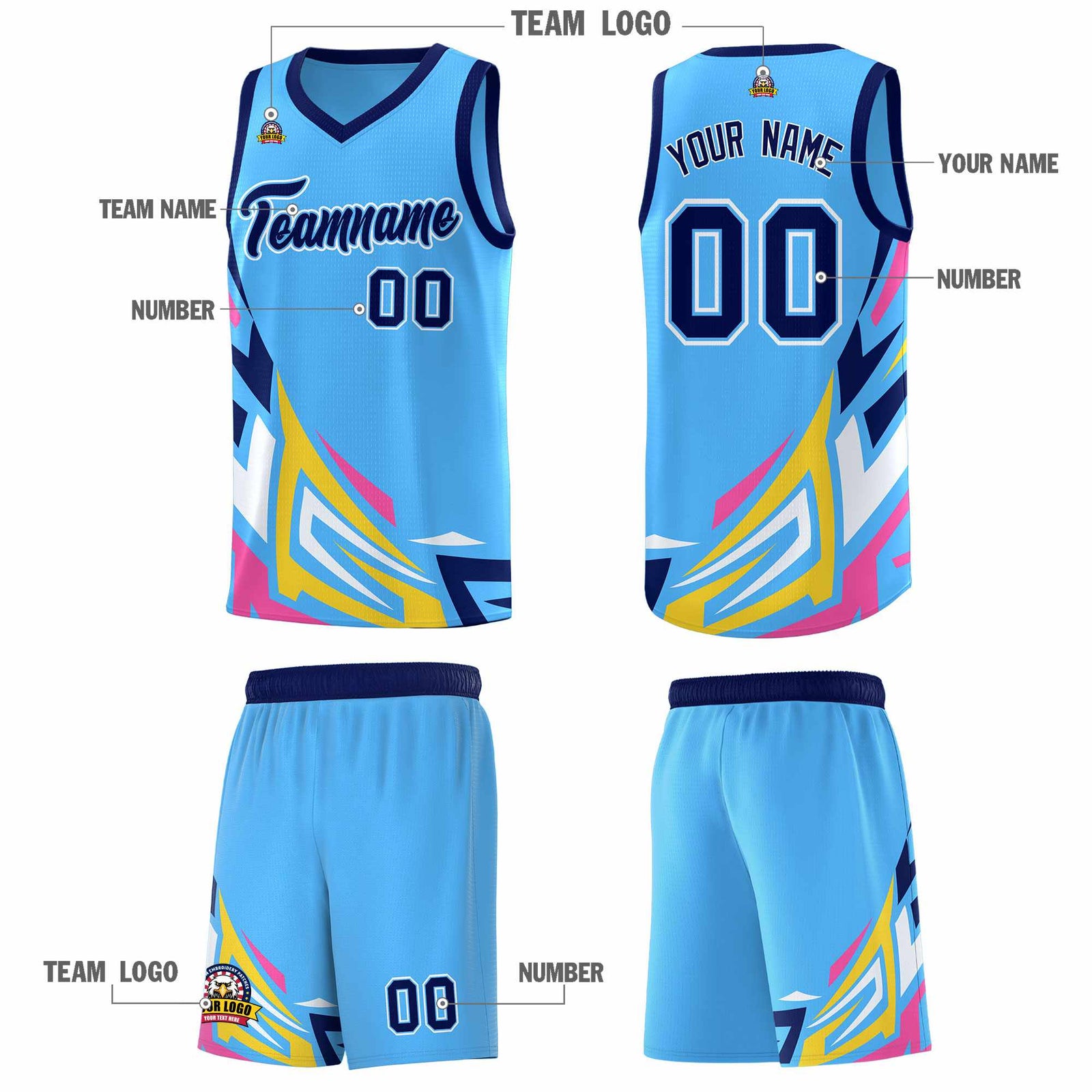 Custom Powder Blue Gradient Graffiti Pattern Sports Uniform Basketball Jersey
