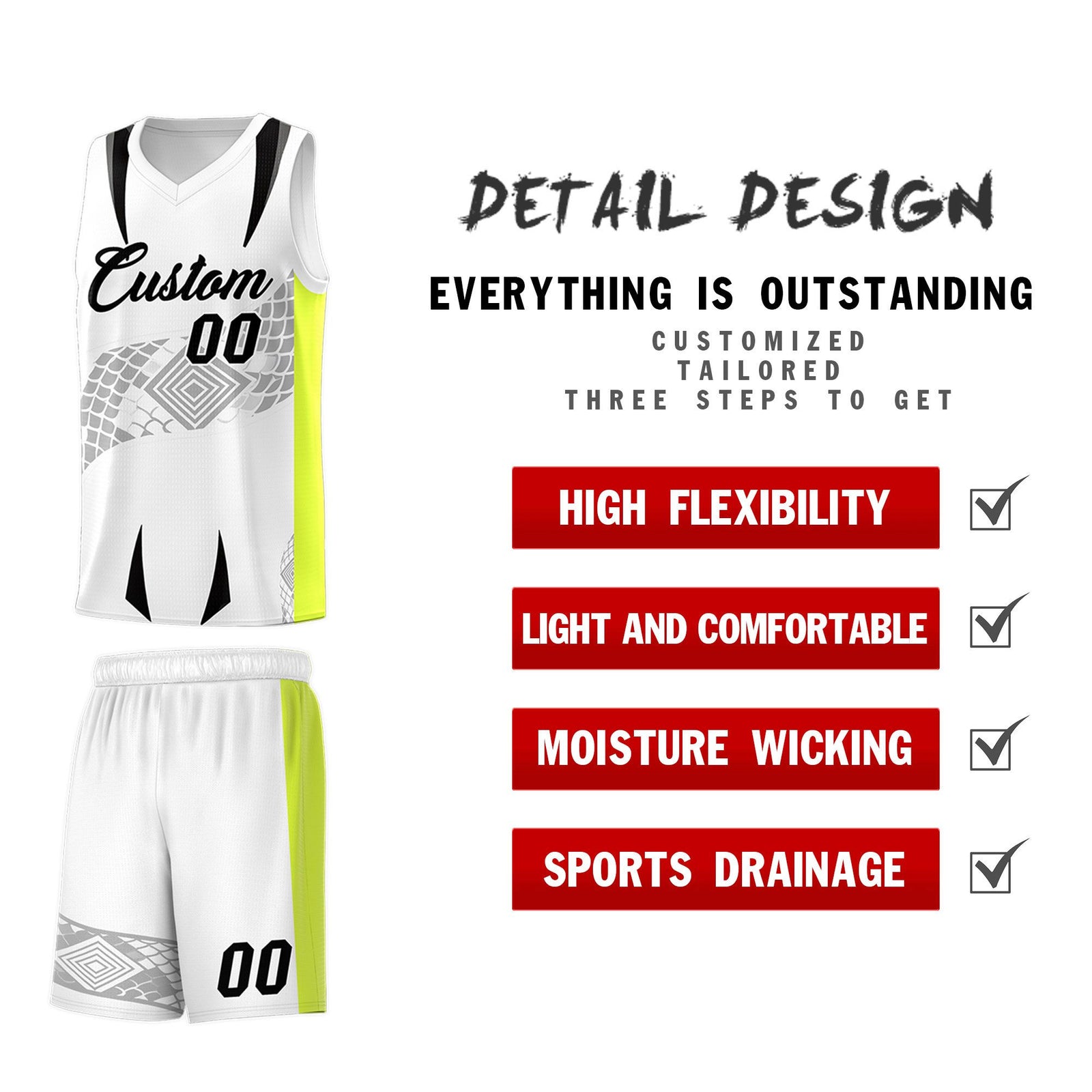 Custom White Neon Green Snake Scale Venomous Fang for Clubs Graffiti Pattern Basketball Suit Jersey