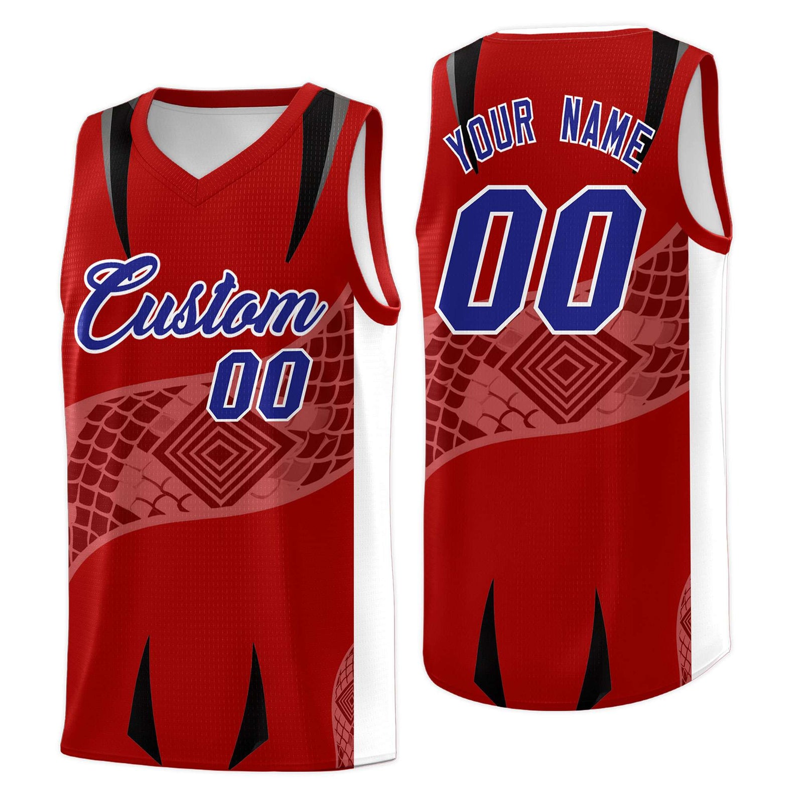 Custom Red White Snake Scale Venomous Fang for Leagues Graffiti Pattern Basketball Suit Jersey