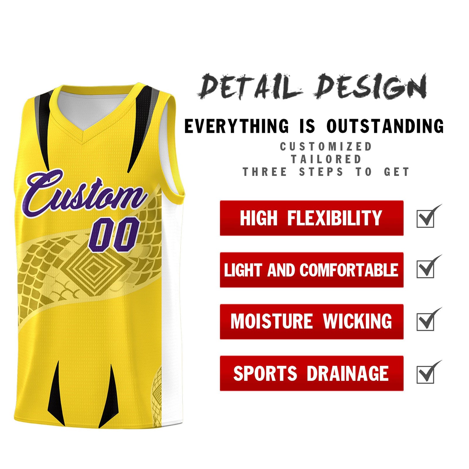 Custom Gold White Snake Scale Venomous Fang for Leagues Graffiti Pattern Basketball Suit Jersey