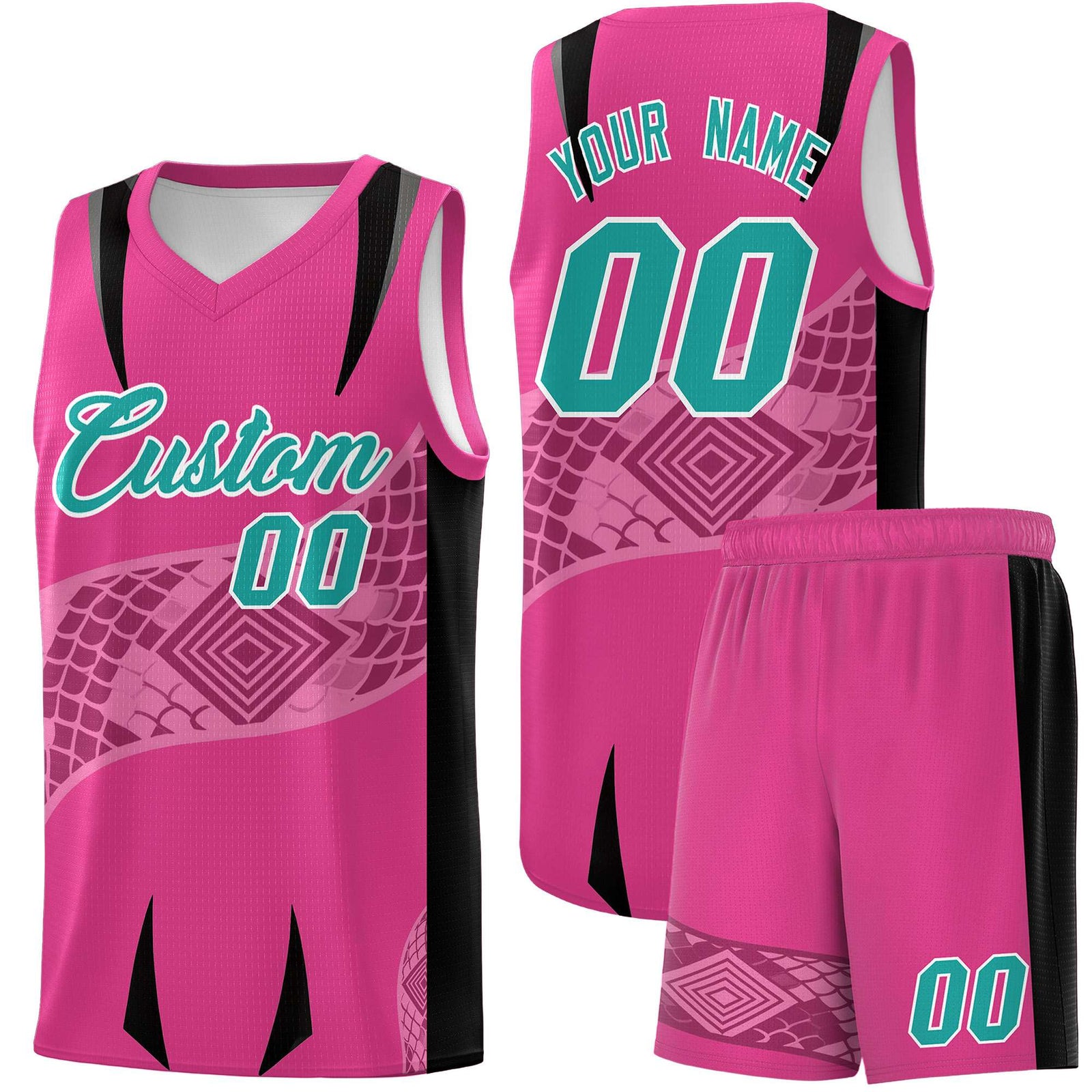 Custom Rose Red Black Snake Scale Venomous Fang for Team Graffiti Pattern Basketball Suit Jersey