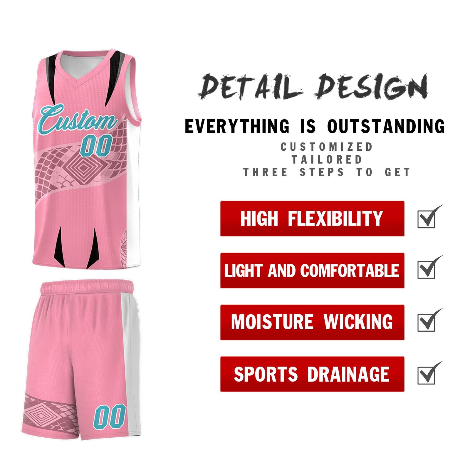 Custom Light Pink White Snake Scale Venomous Fang for Leagues Graffiti Pattern Basketball Suit Jersey