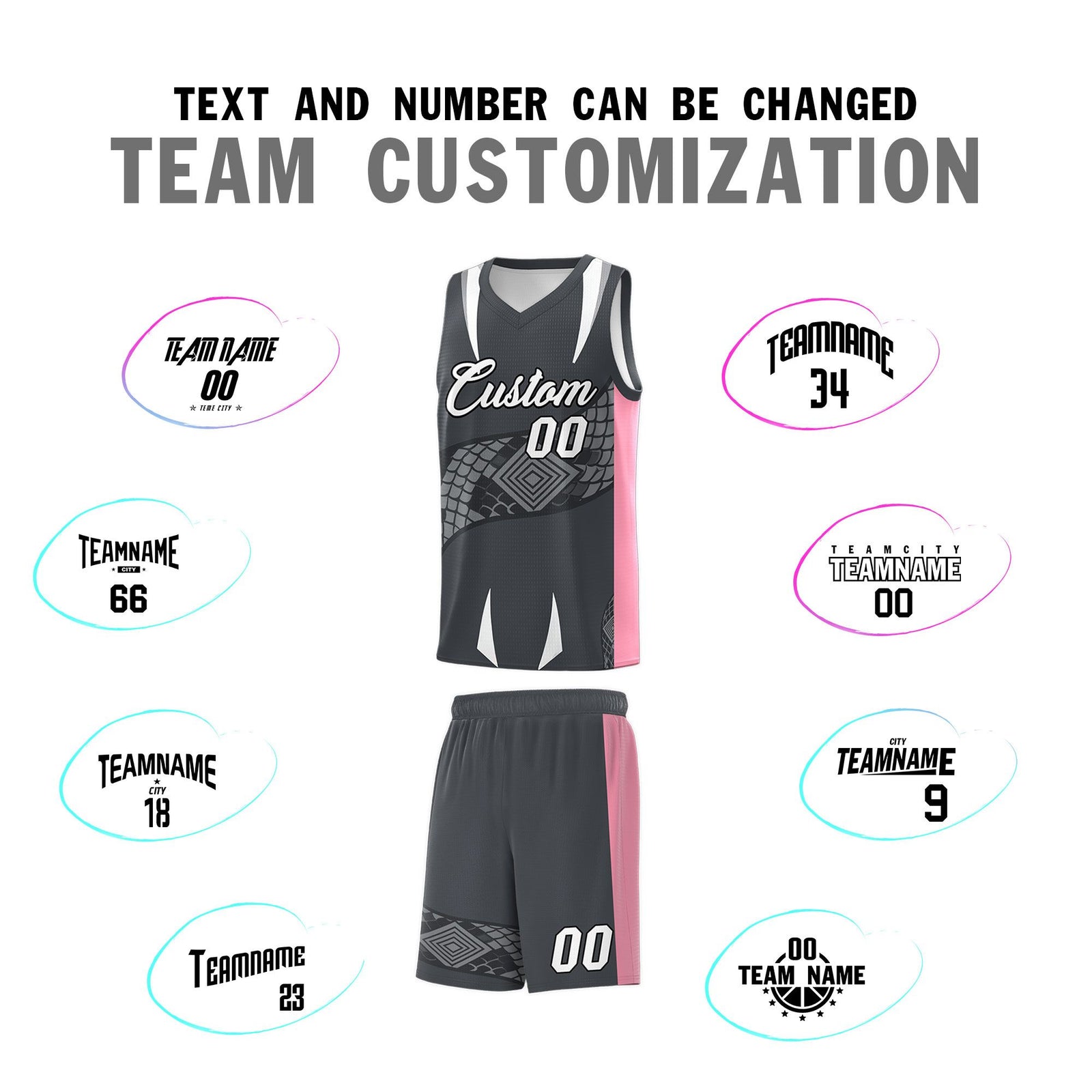 Custom Gray Light Pink Snake Scale Venomous Fang Drapable Graffiti Pattern Basketball Suit Jersey