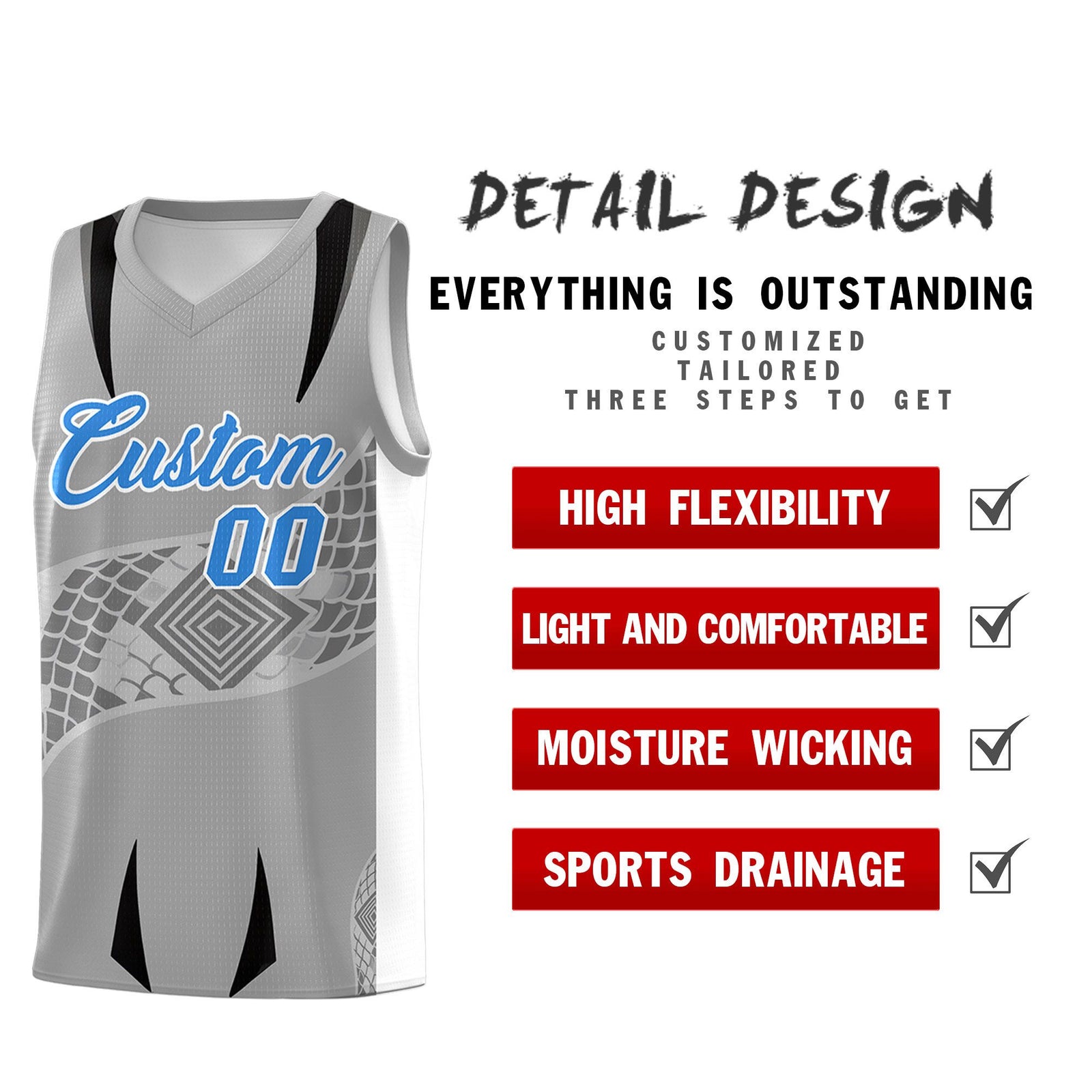 Custom Gray White Snake Scale Venomous Fang for Team Graffiti Pattern Basketball Suit Jersey