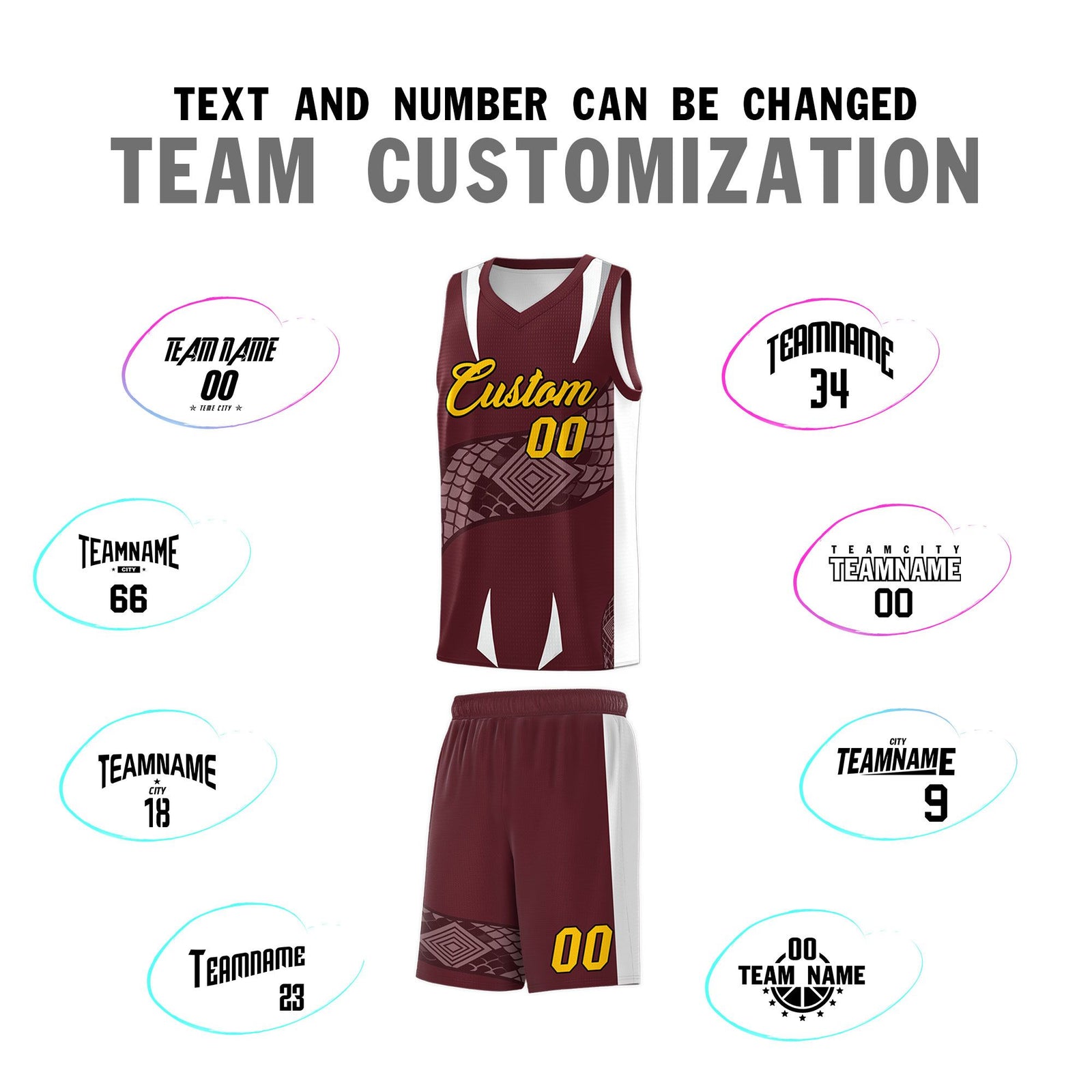 Custom Burgundy White Snake Scale Venomous Fang Drapable Graffiti Pattern Basketball Suit Jersey