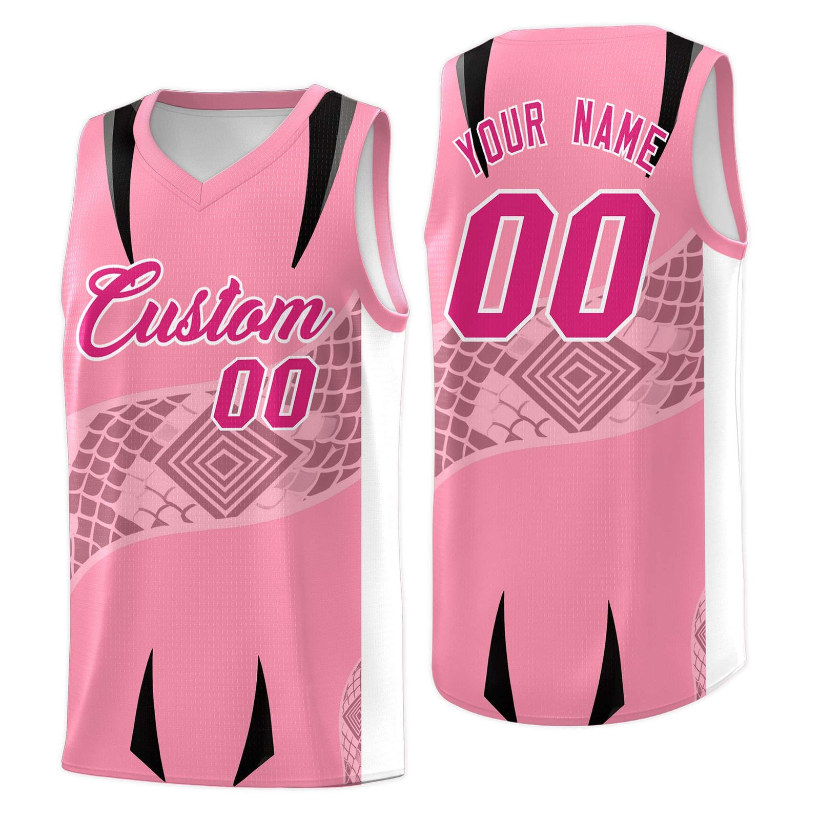 Custom Light Pink White Snake Scale Venomous Fang for Clubs Graffiti Pattern Basketball Suit Jersey