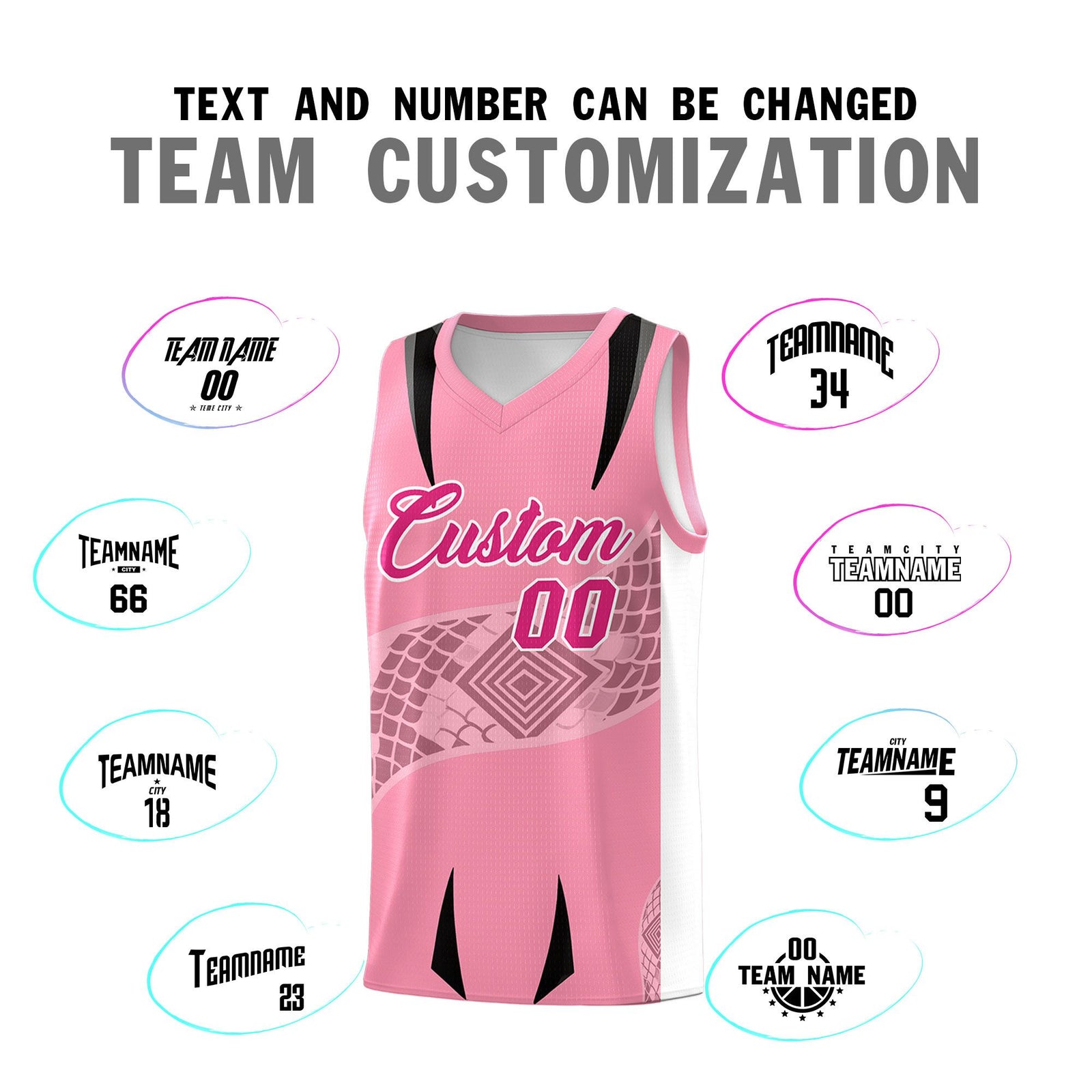 Custom Light Pink White Snake Scale Venomous Fang for Clubs Graffiti Pattern Basketball Suit Jersey