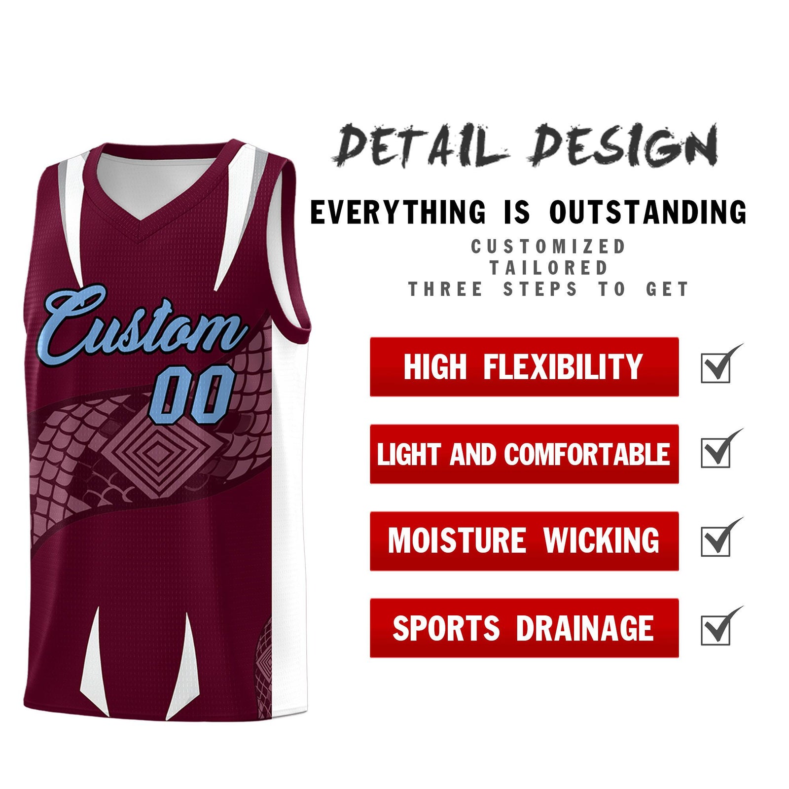 Custom Burgundy White Snake Scale Venomous Fang Lightweight Graffiti Pattern Basketball Suit Jersey