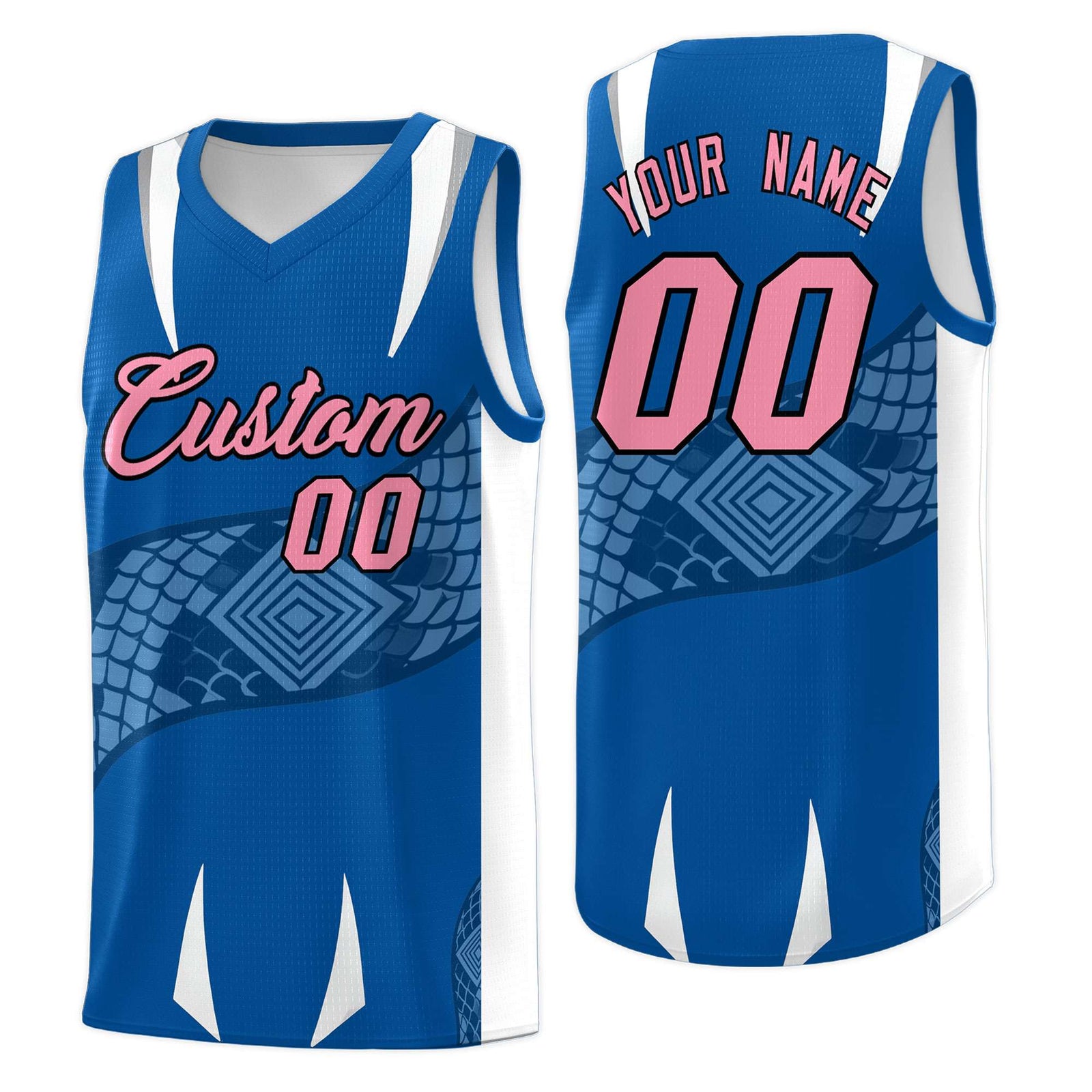 Custom Royal White Snake Scale Venomous Fang Lightweight Graffiti Pattern Basketball Suit Jersey