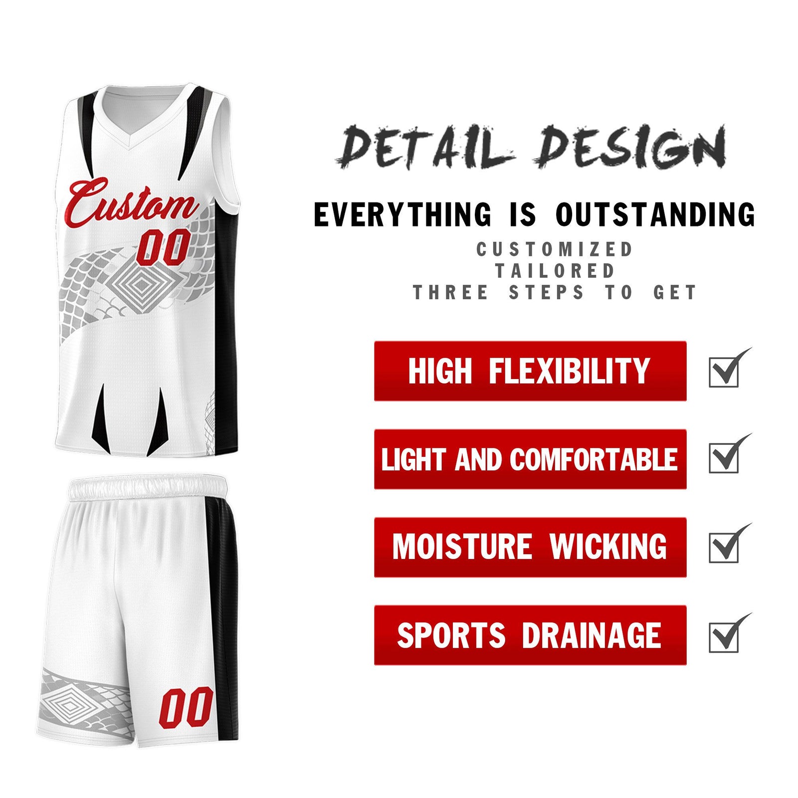 Custom White Black Snake Scale Venomous Fang for Leagues Graffiti Pattern Basketball Suit Jersey