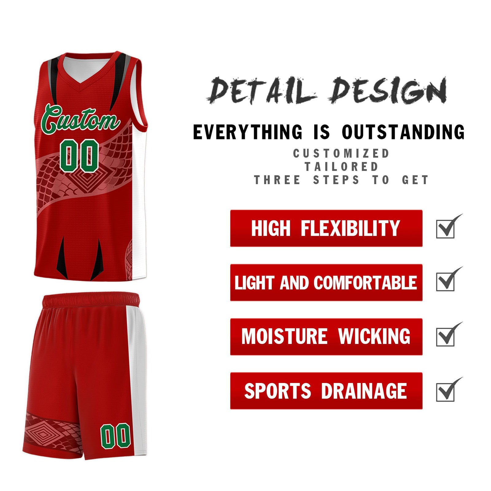 Custom Red White Snake Scale Venomous Fang for Clubs Graffiti Pattern Basketball Suit Jersey