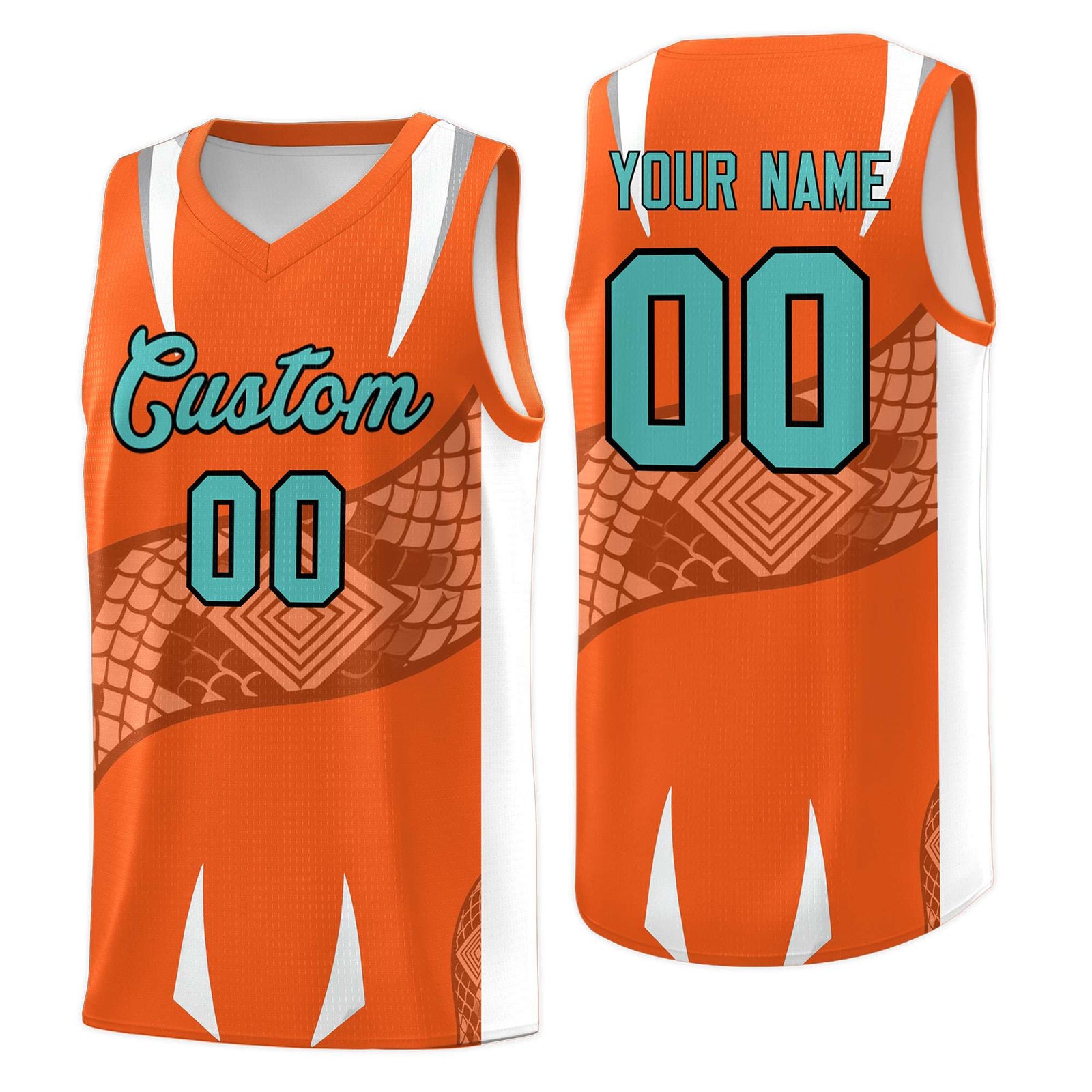 Custom Orange White Snake Scale Venomous Fang Lightweight Graffiti Pattern Basketball Suit Jersey