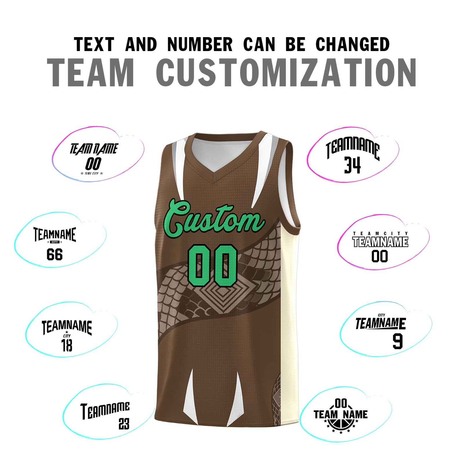Custom Light Brown Light Khaki Snake Scale Venomous Fang Breathable Graffiti Pattern Basketball Suit Jersey