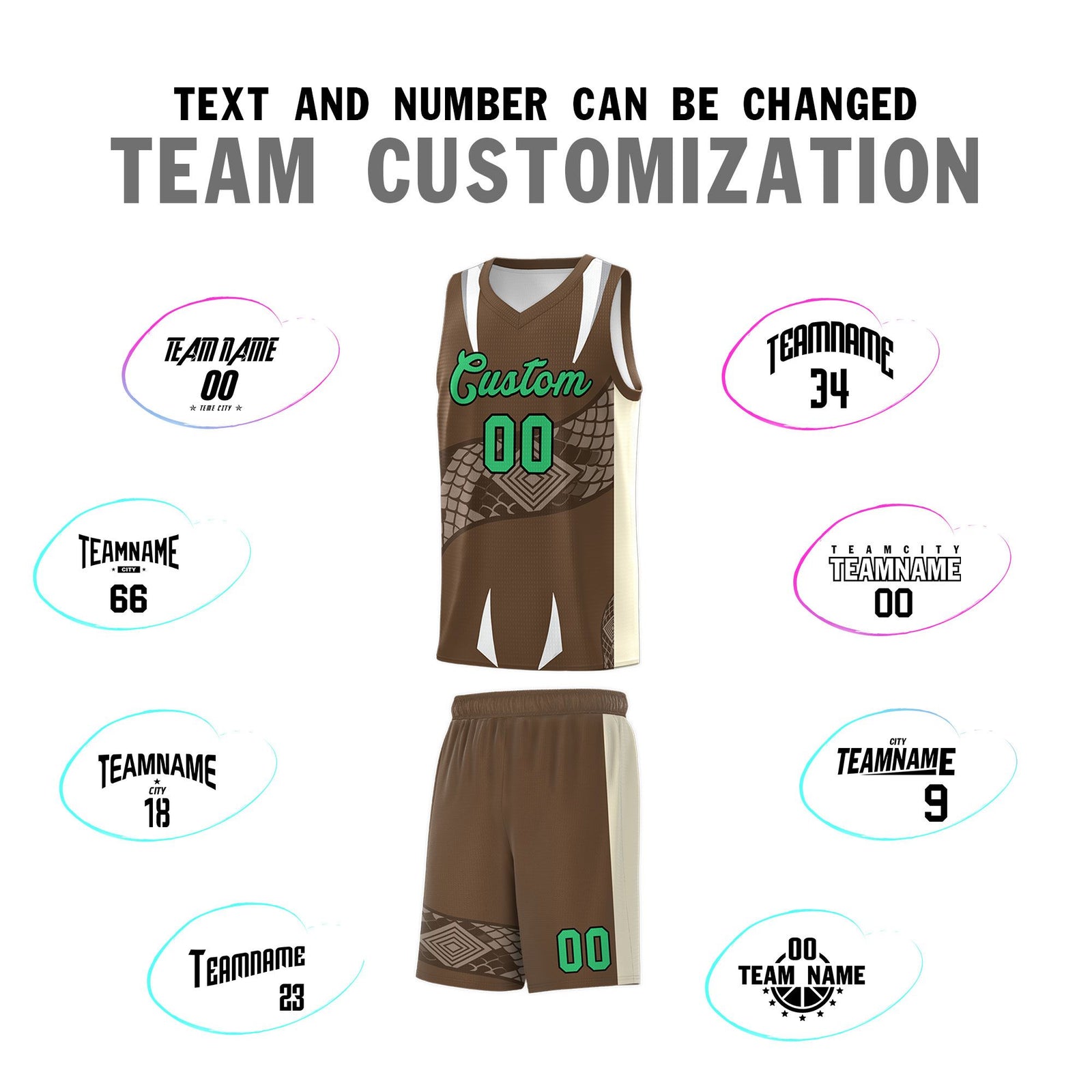Custom Light Brown Light Khaki Snake Scale Venomous Fang Breathable Graffiti Pattern Basketball Suit Jersey