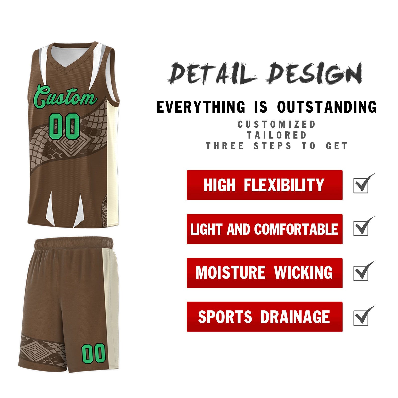 Custom Light Brown Light Khaki Snake Scale Venomous Fang Breathable Graffiti Pattern Basketball Suit Jersey