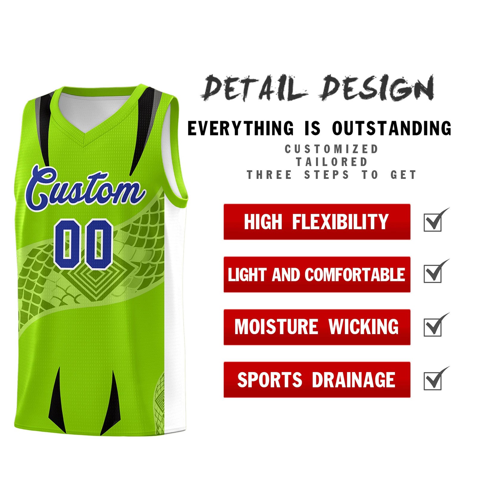 Custom Neon Green White Snake Scale Venomous Fang for Leagues Graffiti Pattern Basketball Suit Jersey