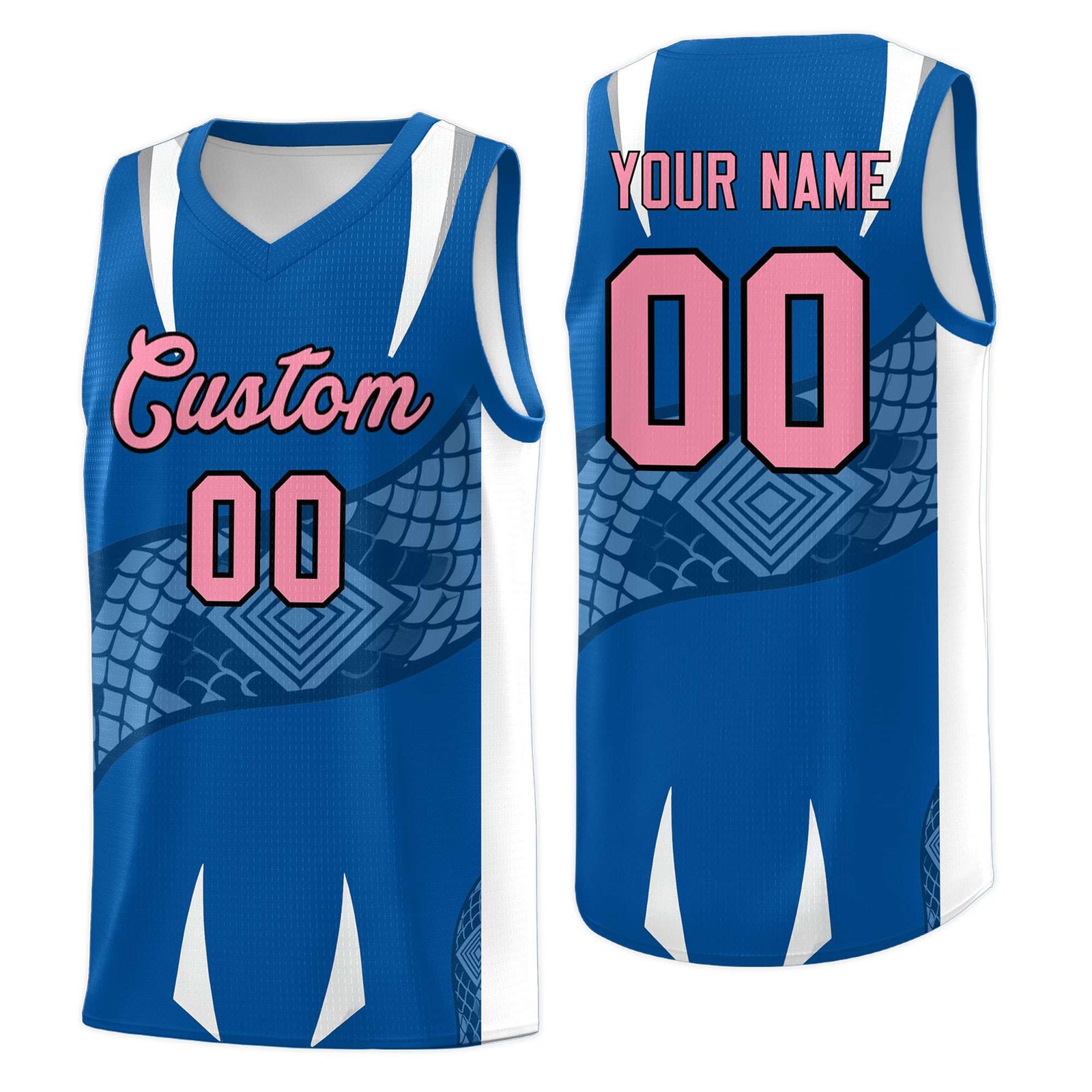 Custom Royal White Snake Scale Venomous Fang Lightweight Graffiti Pattern Basketball Suit Jersey