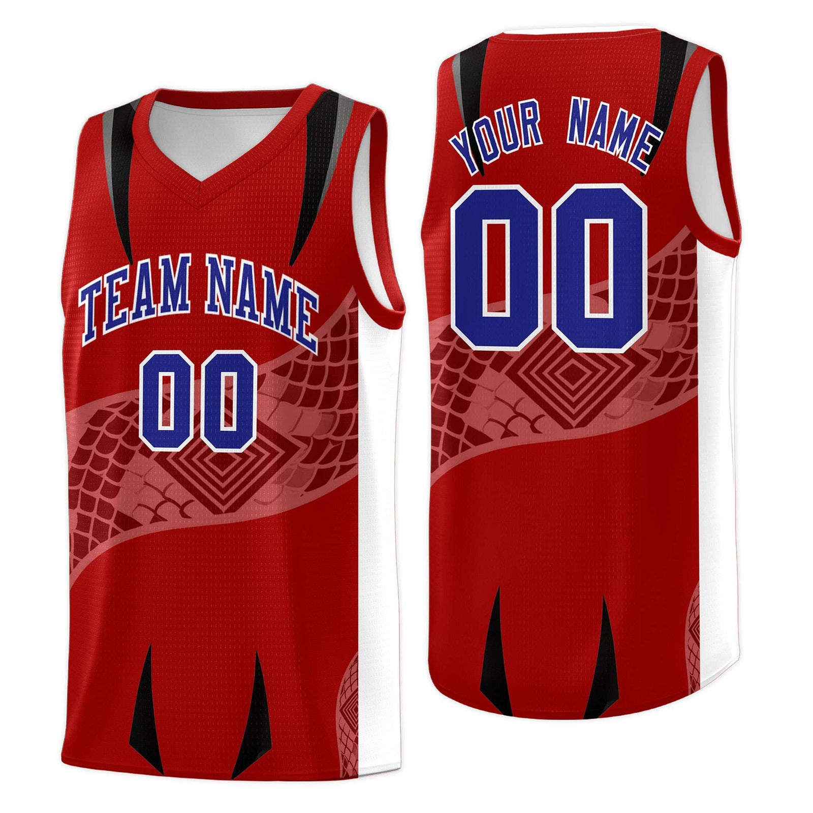 Custom Red White Snake Scale Venomous Fang for Leagues Graffiti Pattern Basketball Suit Jersey