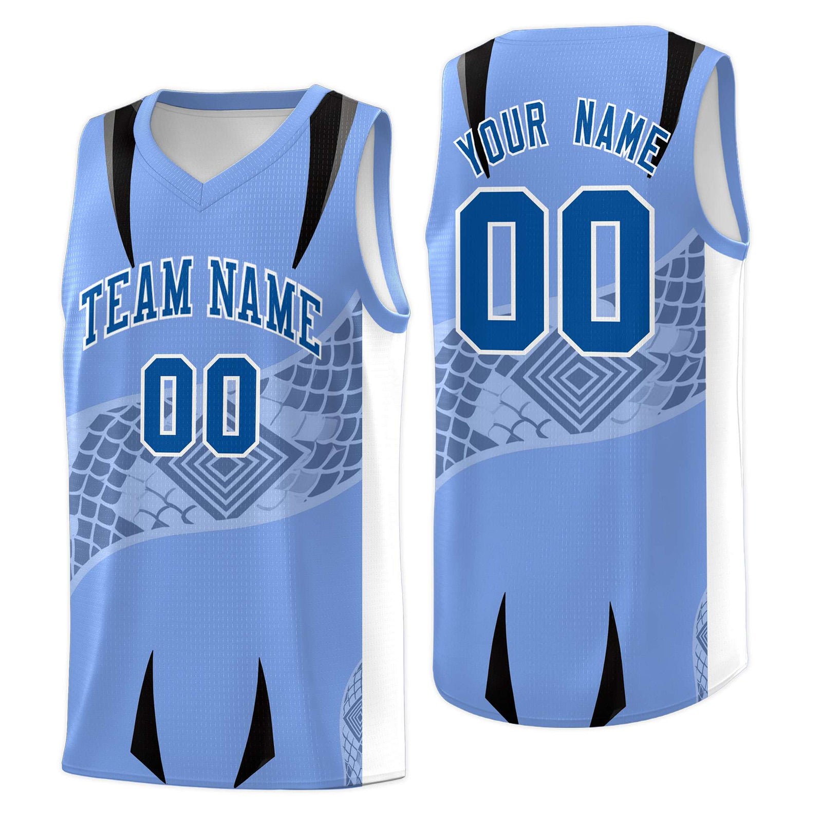 Custom Light Blue White Snake Scale Venomous Fang for Clubs Graffiti Pattern Basketball Suit Jersey