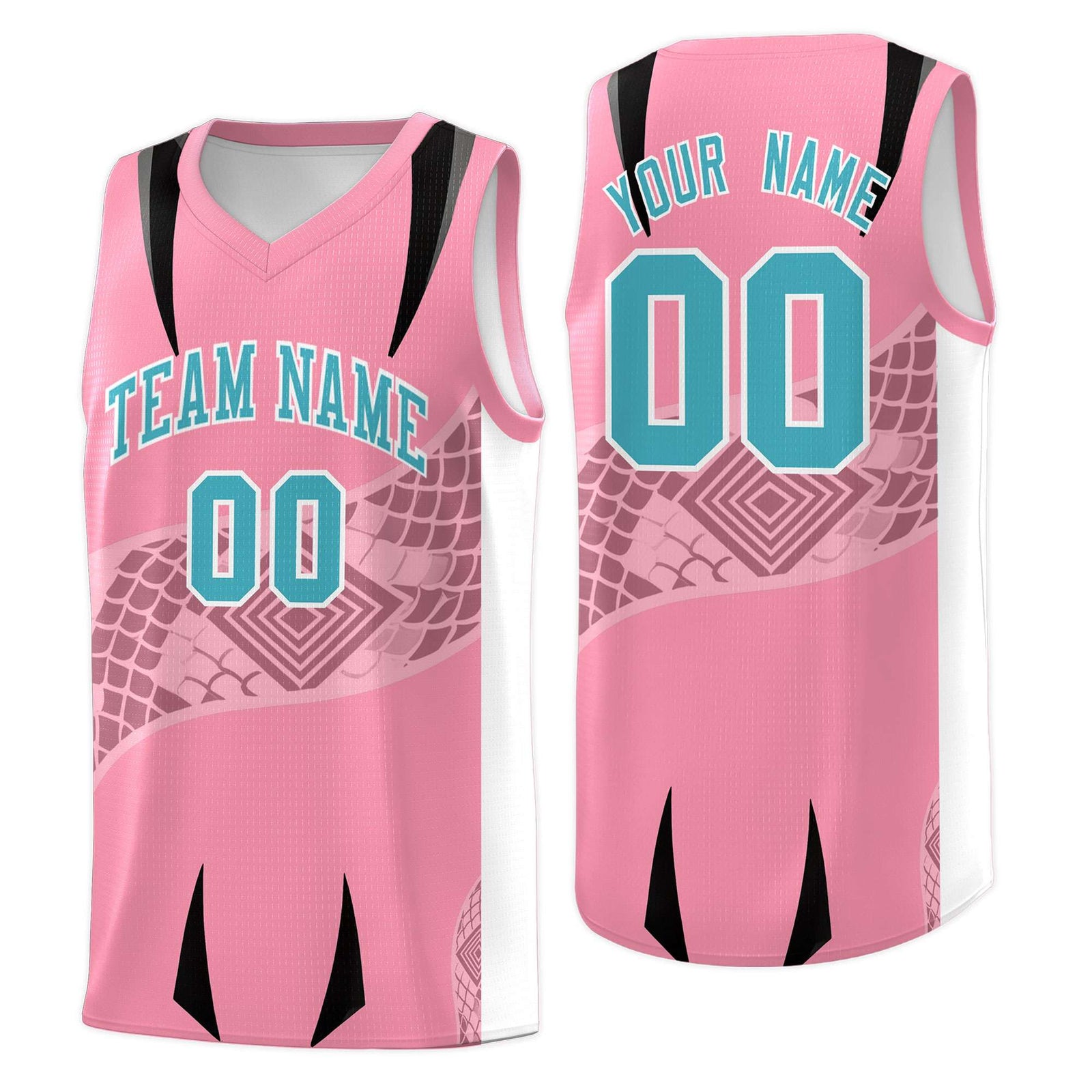 Custom Light Pink White Snake Scale Venomous Fang for Leagues Graffiti Pattern Basketball Suit Jersey
