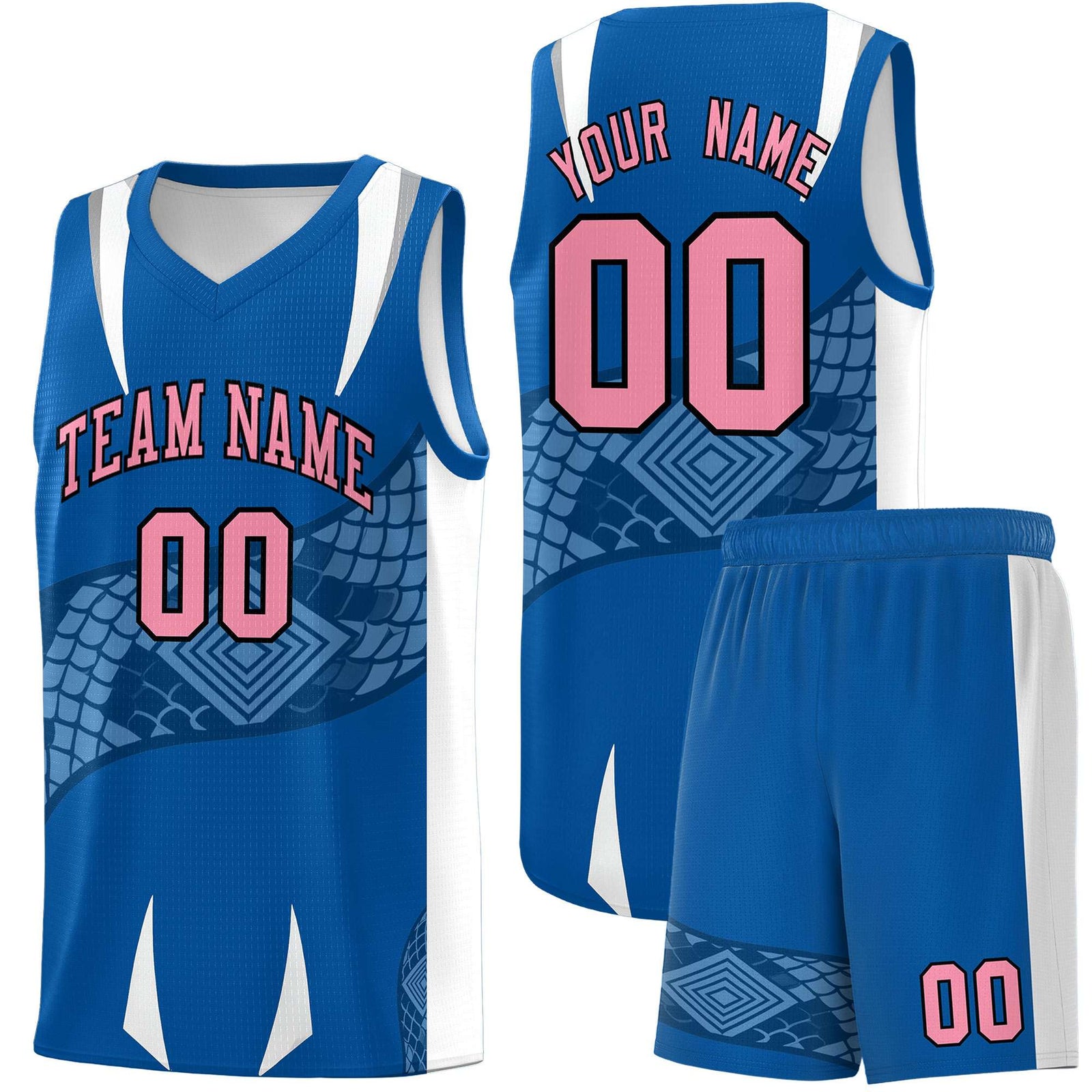 Custom Royal White Snake Scale Venomous Fang Lightweight Graffiti Pattern Basketball Suit Jersey