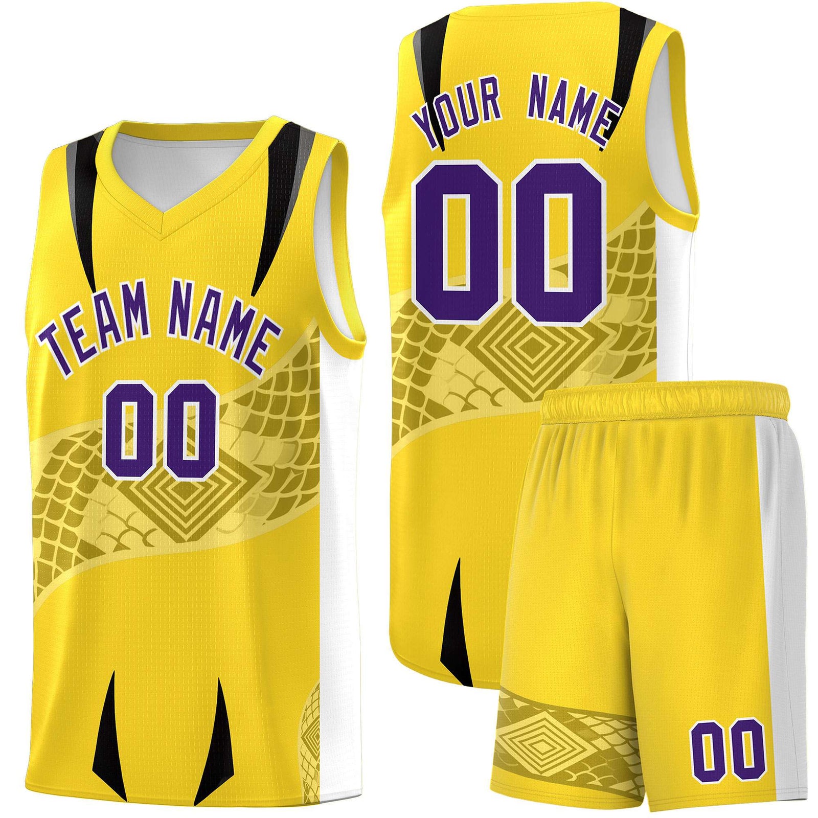Custom Gold White Snake Scale Venomous Fang for Leagues Graffiti Pattern Basketball Suit Jersey