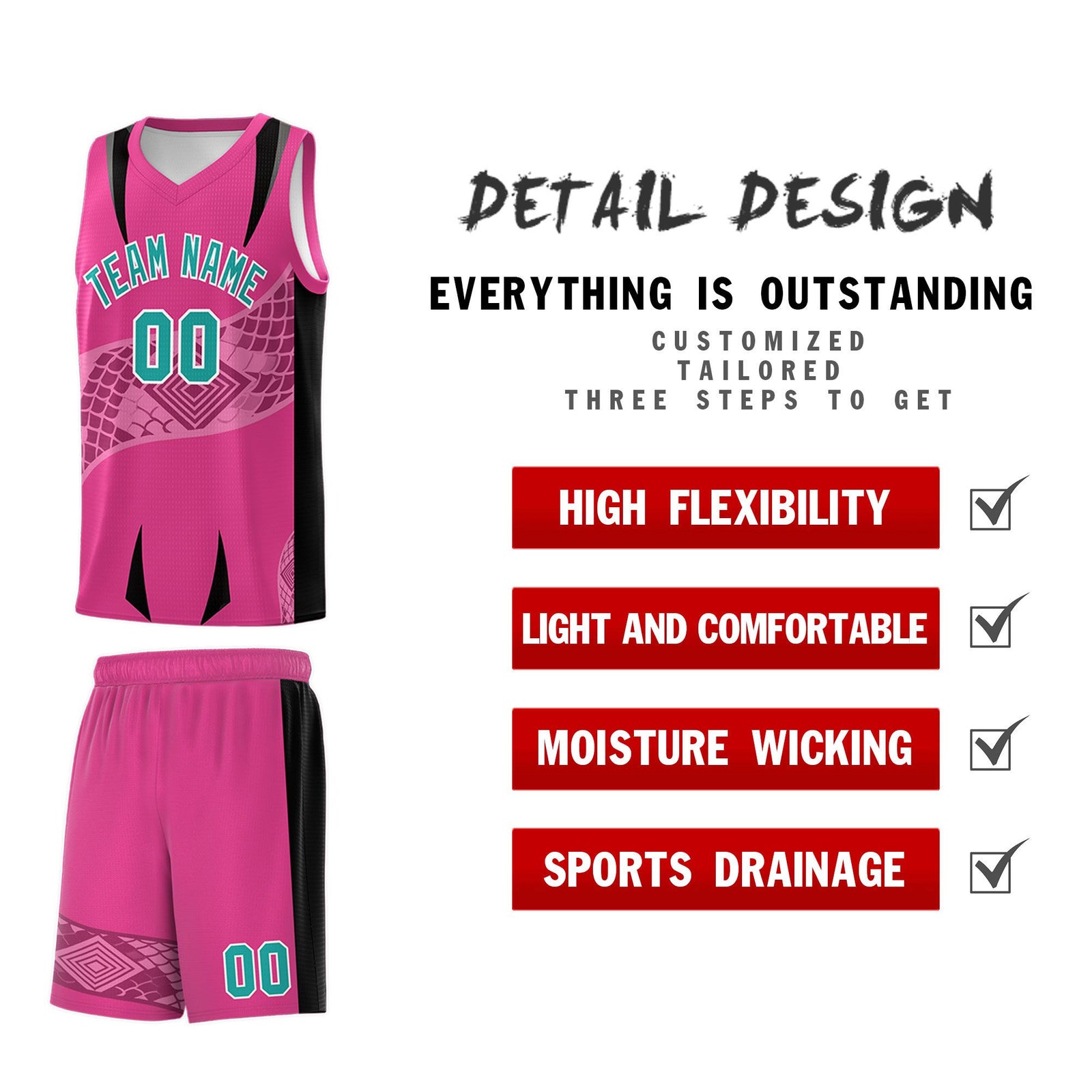 Custom Rose Red Black Snake Scale Venomous Fang for Team Graffiti Pattern Basketball Suit Jersey