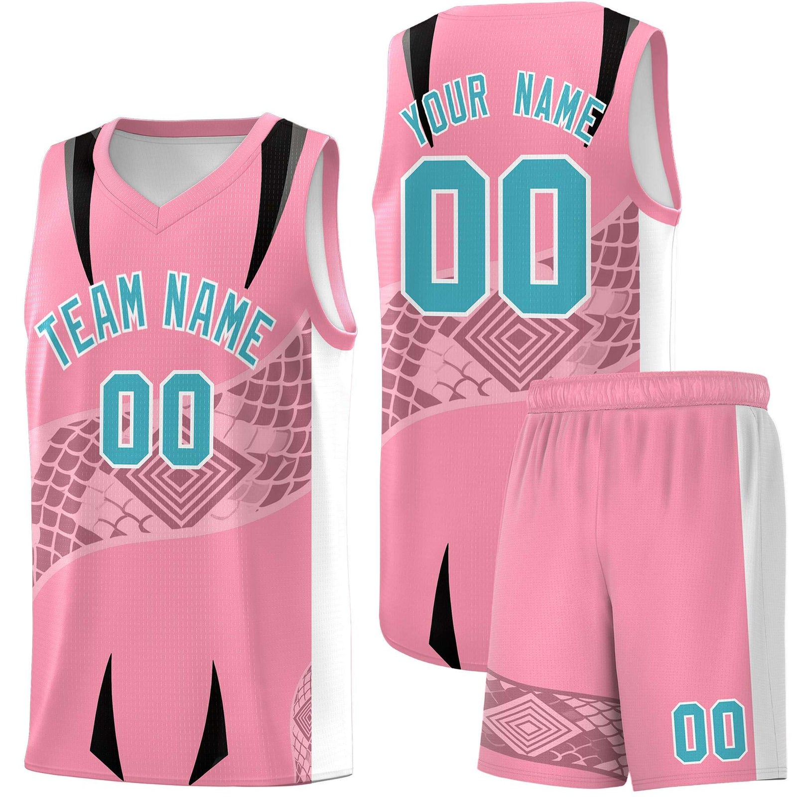 Custom Light Pink White Snake Scale Venomous Fang for Leagues Graffiti Pattern Basketball Suit Jersey
