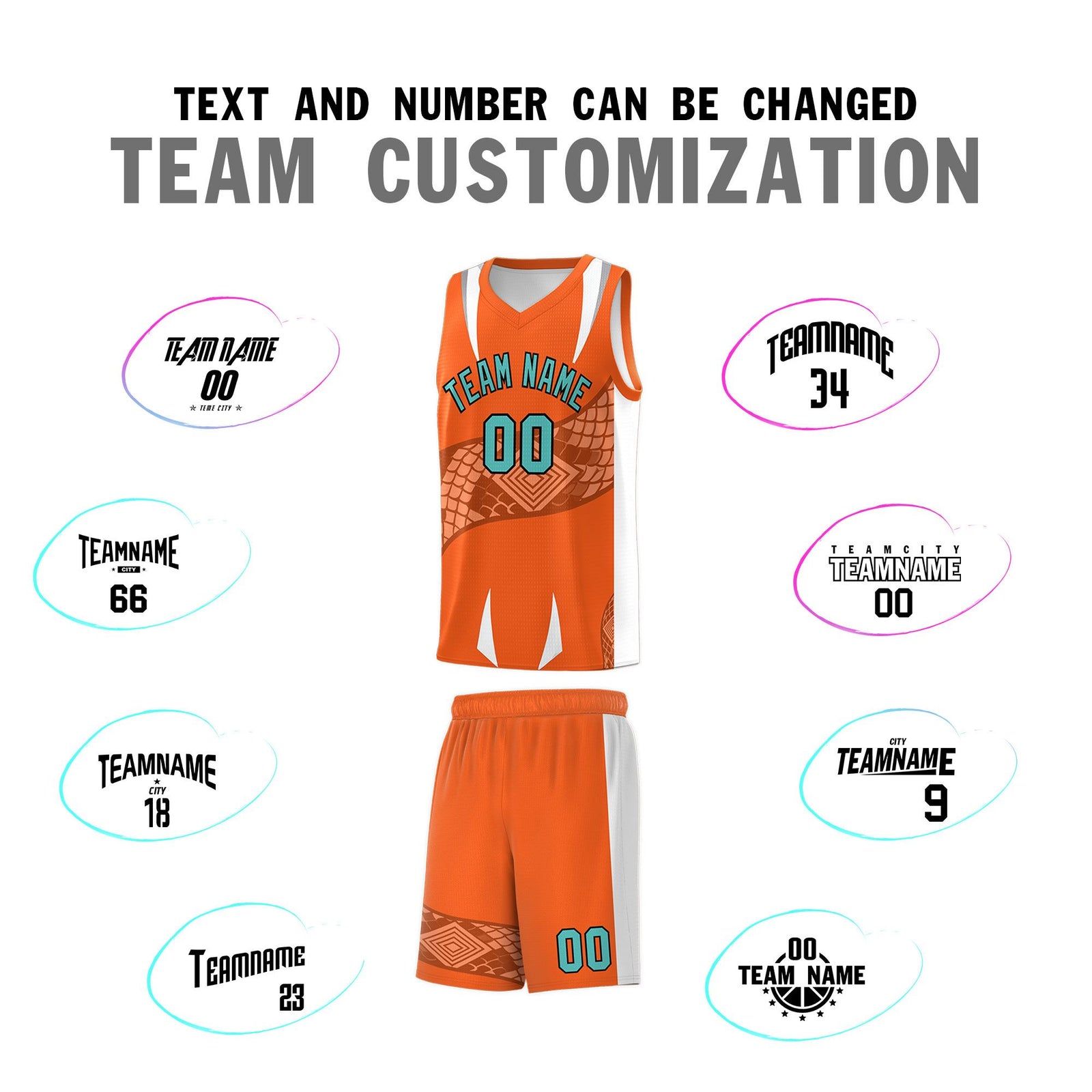 Custom Orange White Snake Scale Venomous Fang Lightweight Graffiti Pattern Basketball Suit Jersey